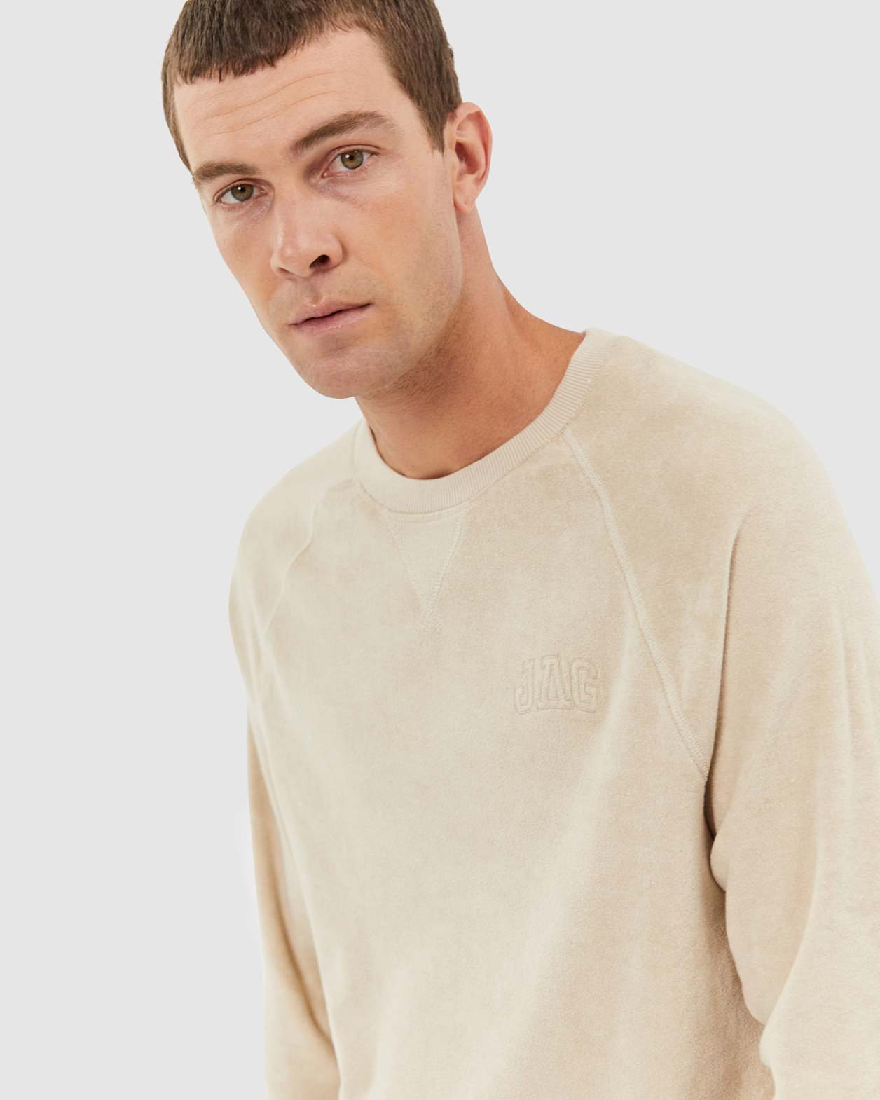 Jag Logo Terry Crewneck in STONE