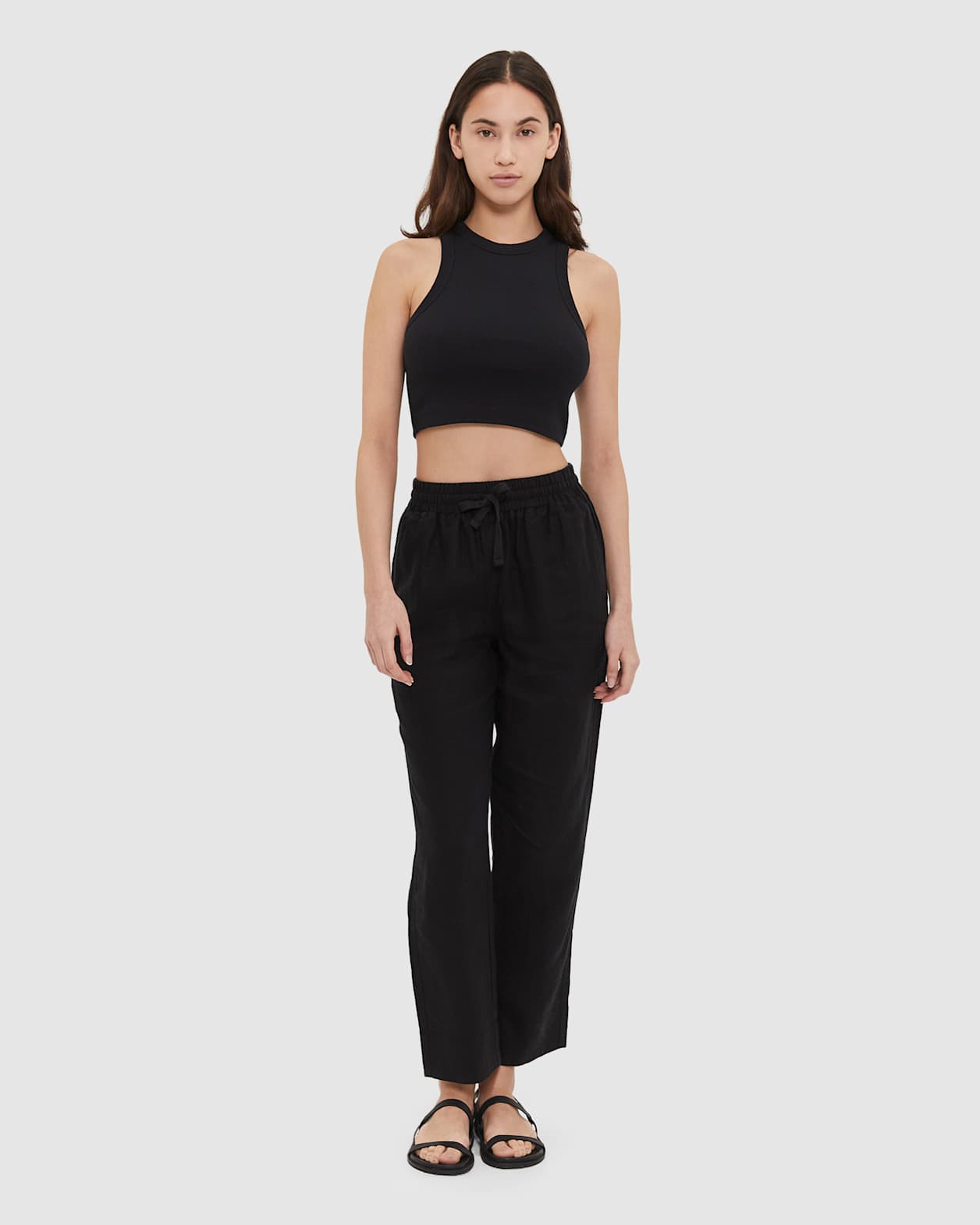 Linen Pull On Pant in BLACK