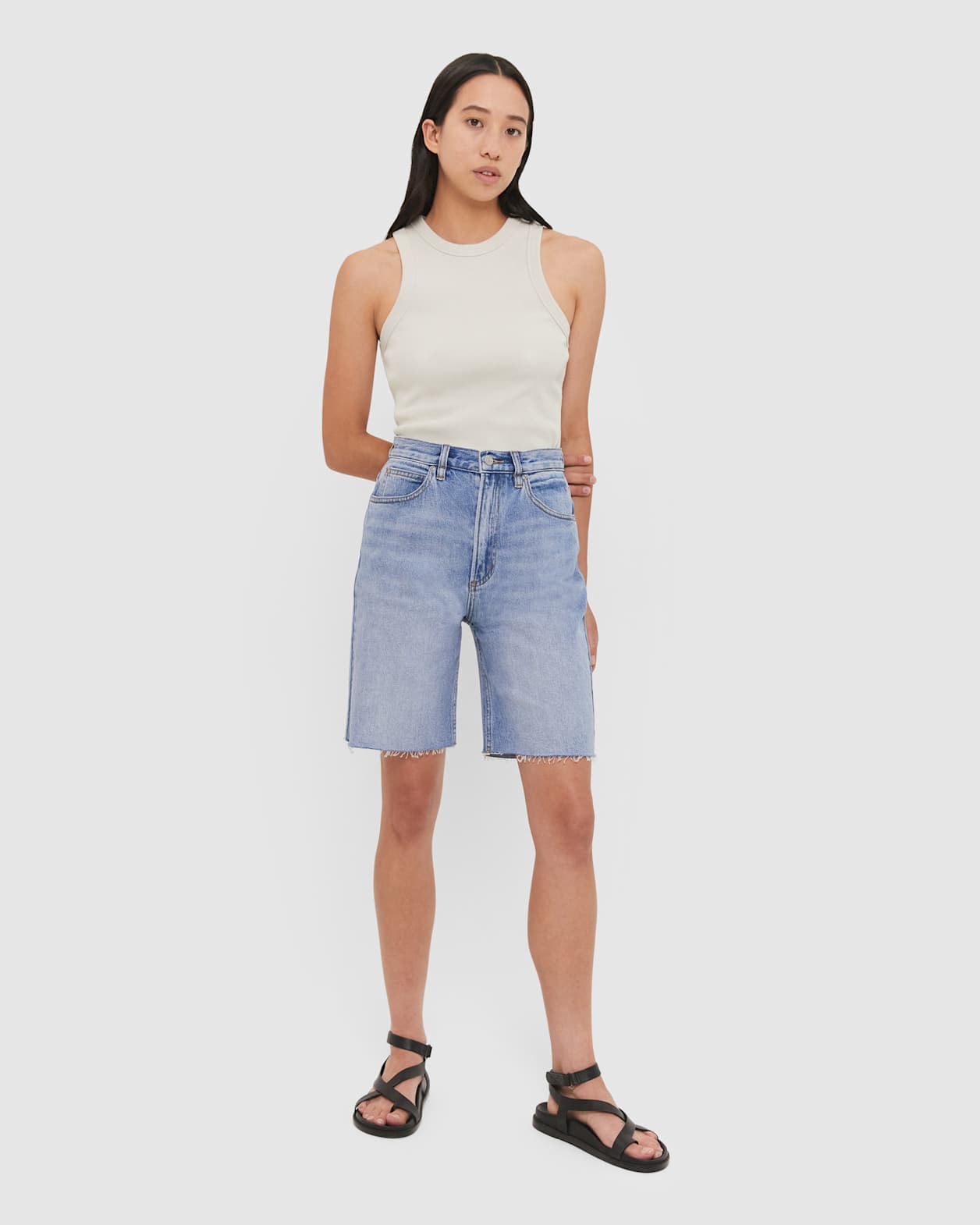 Tyla Denim Longline Short in BANDIT WASH