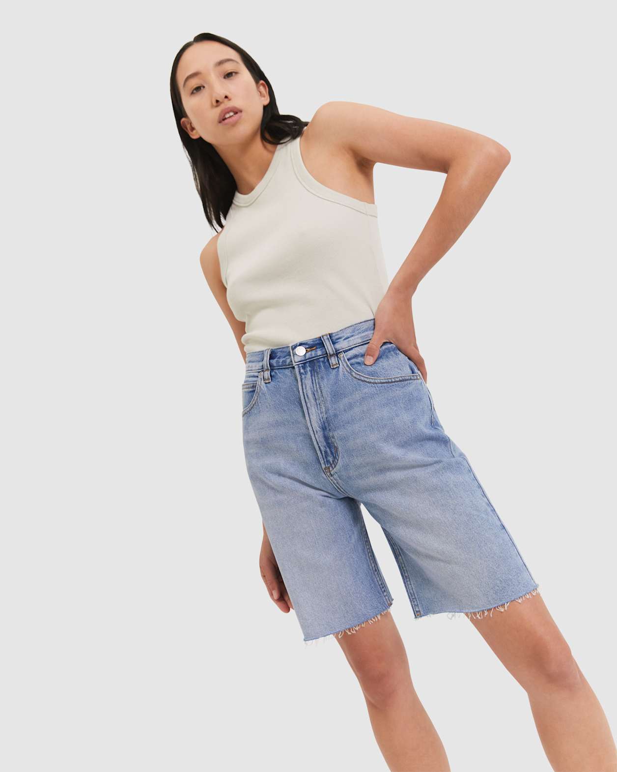 Tyla Denim Longline Short in BANDIT WASH