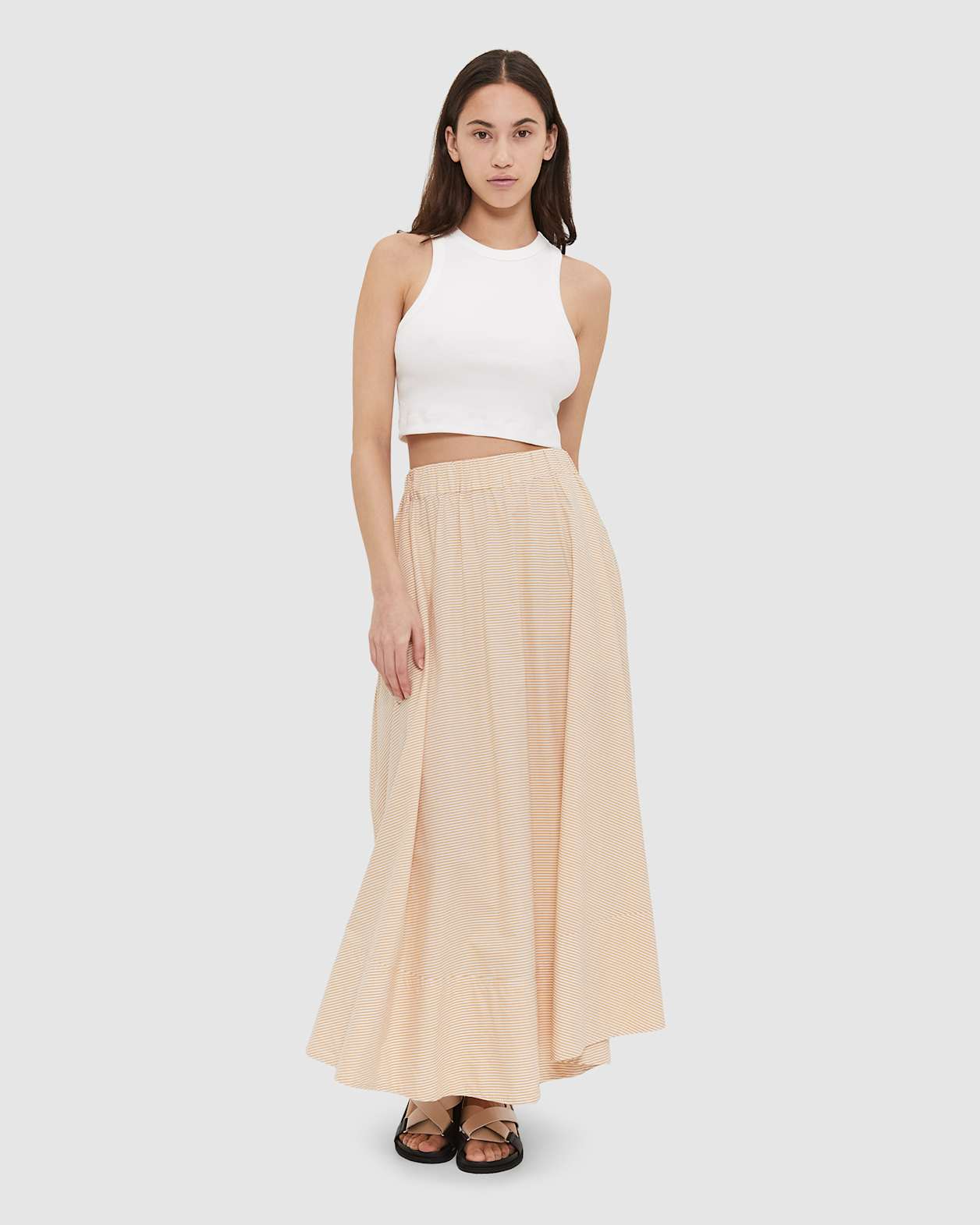 Amy Poplin Stripe Skirt in WHITE/GELATO