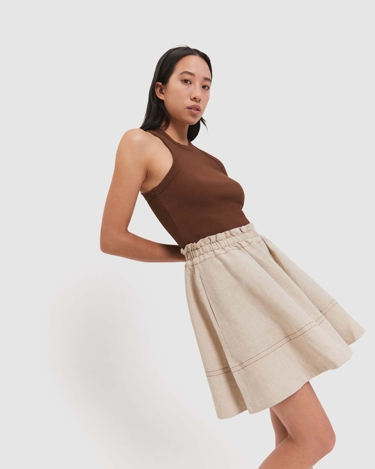 Linen Paperbag Skirt in STRING