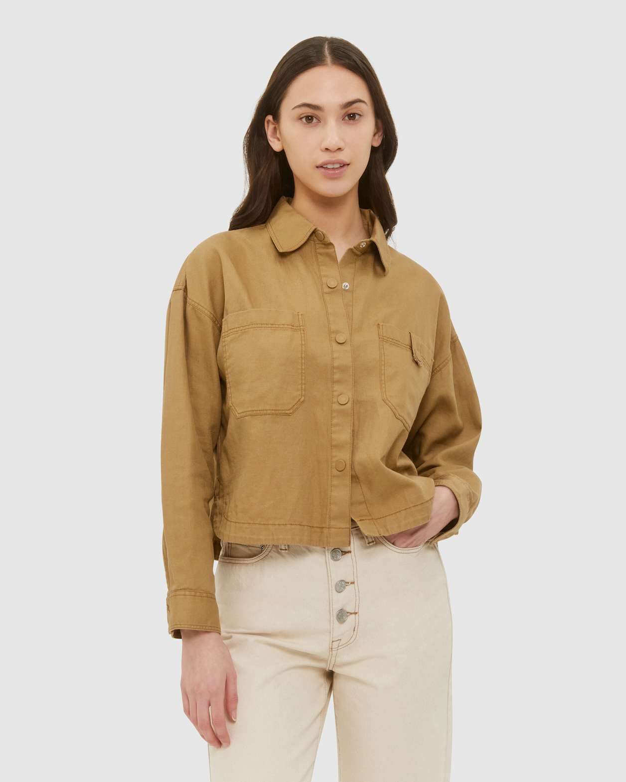Maya Cotton Linen Shirt in CAMEL