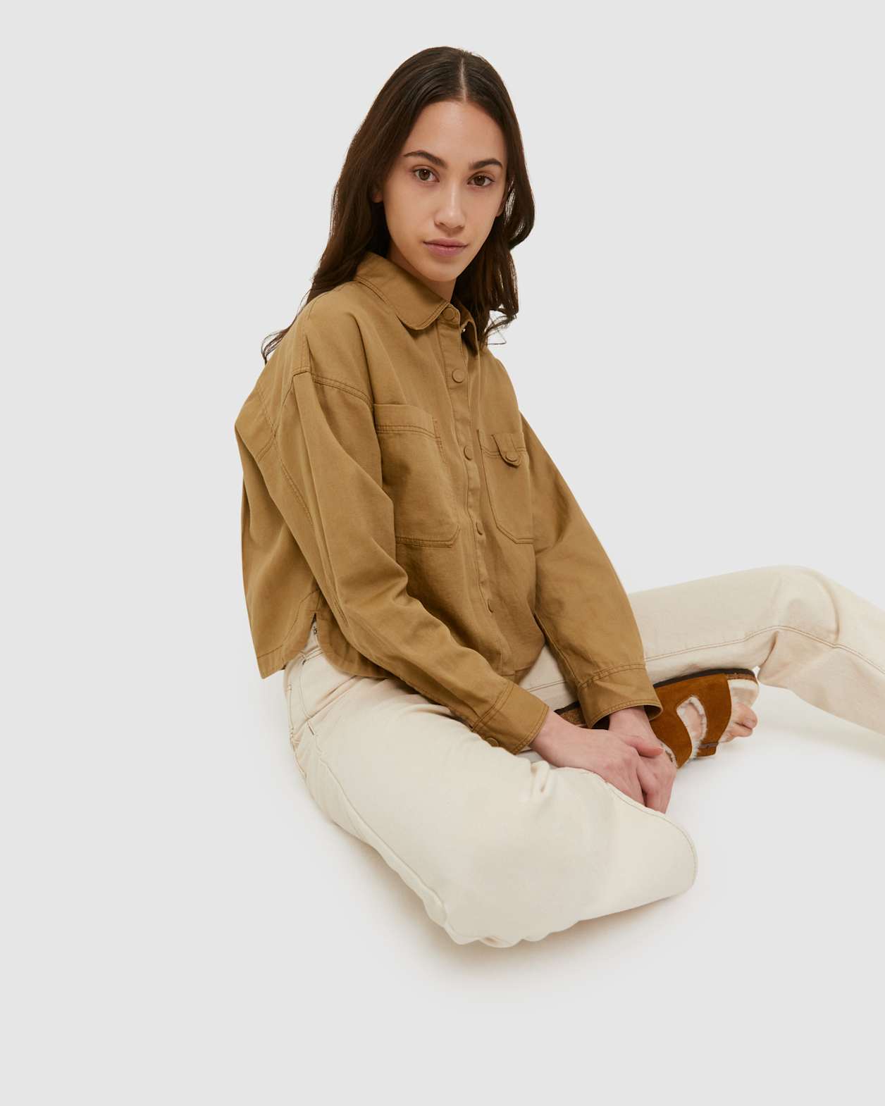 Maya Cotton Linen Shirt in CAMEL
