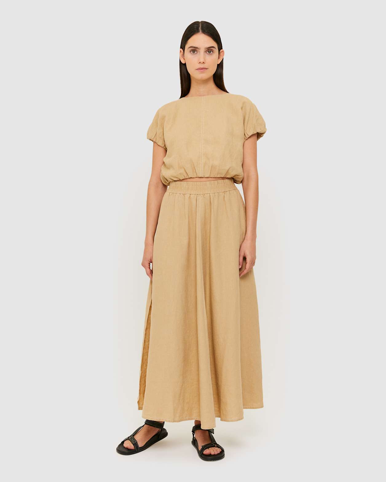 Sabine Linen Top in CAMEL