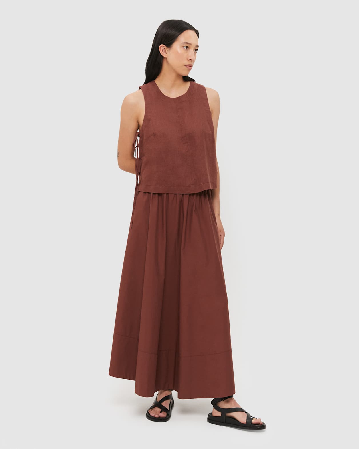 Sutton Linen Tie Top in NUTMEG