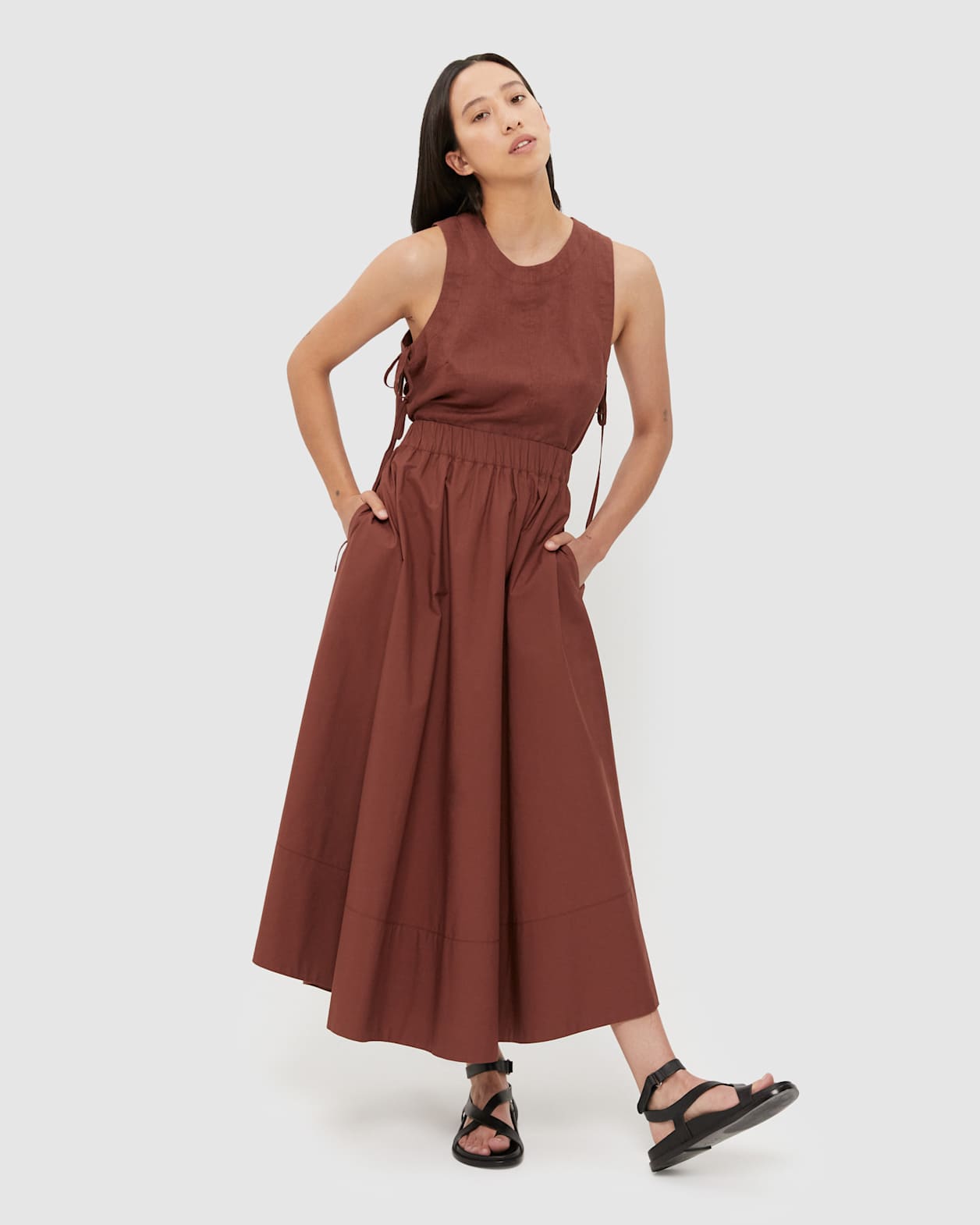 Sutton Linen Tie Top in NUTMEG