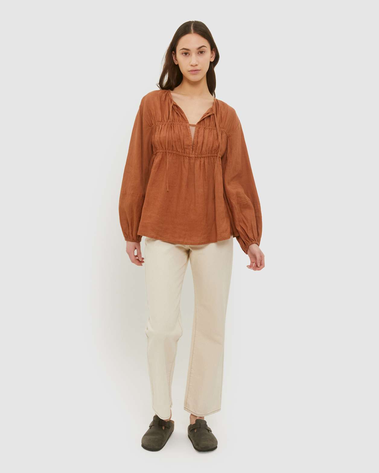 Sutton Linen Top in RUST