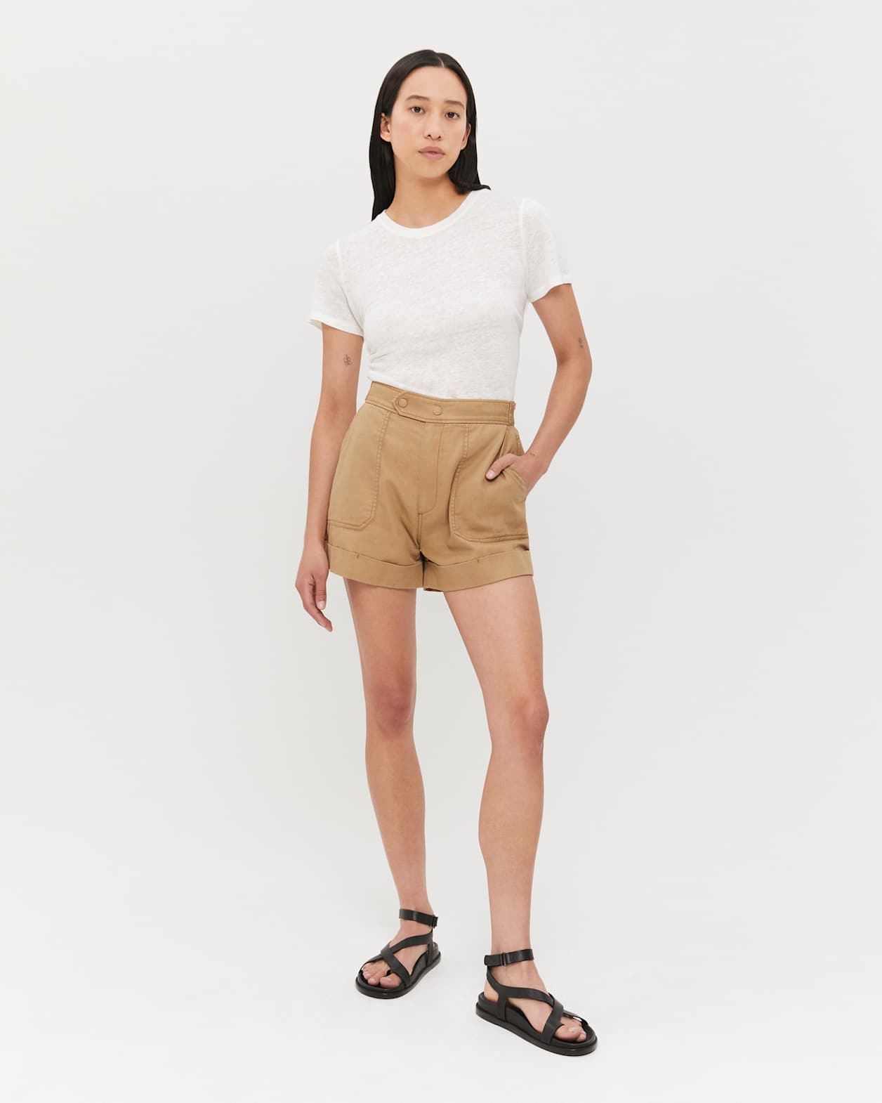 Maya Cotton Linen Short in CAMEL