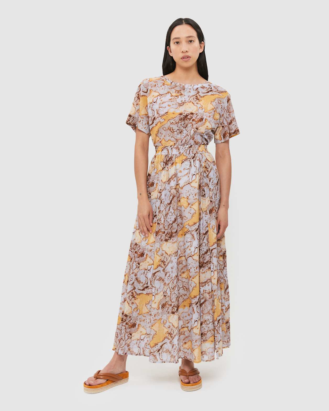 Blair Crinkle Print Top in OYSTER