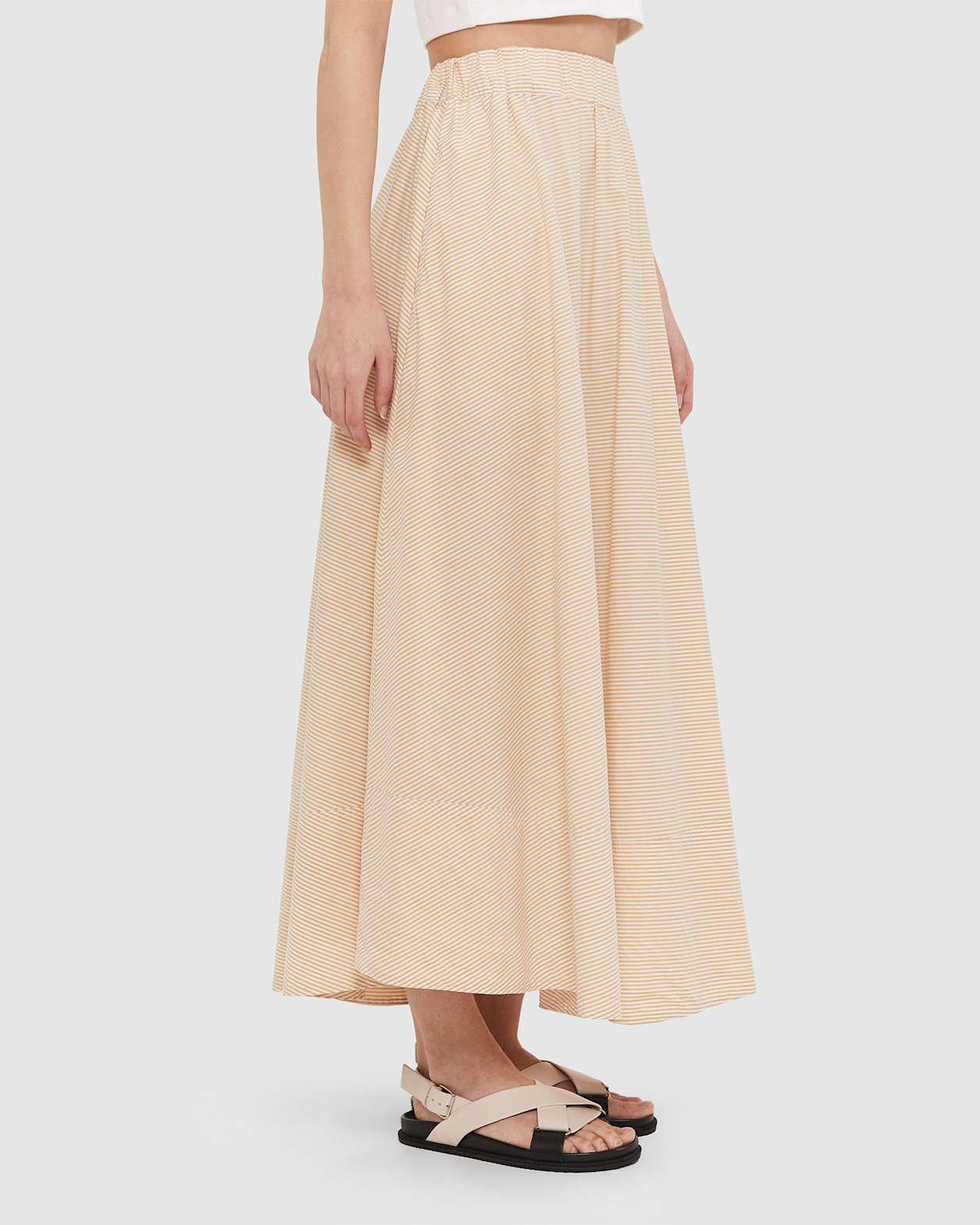 Amy Poplin Stripe Skirt in WHITE/GELATO