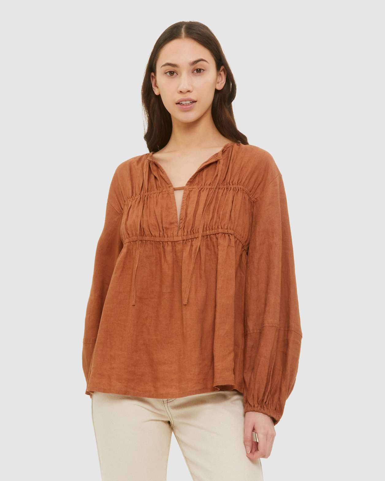 Sutton Linen Top in RUST