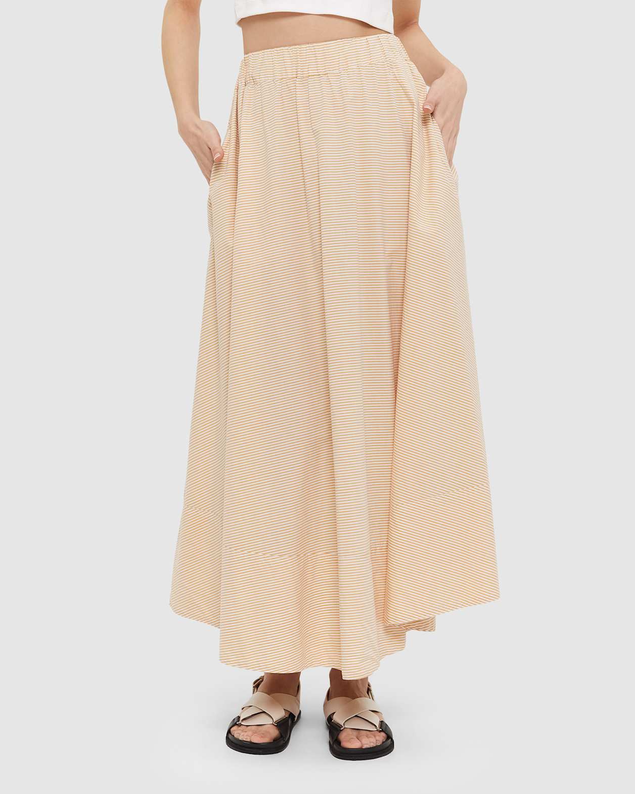 Amy Poplin Stripe Skirt in WHITE/GELATO