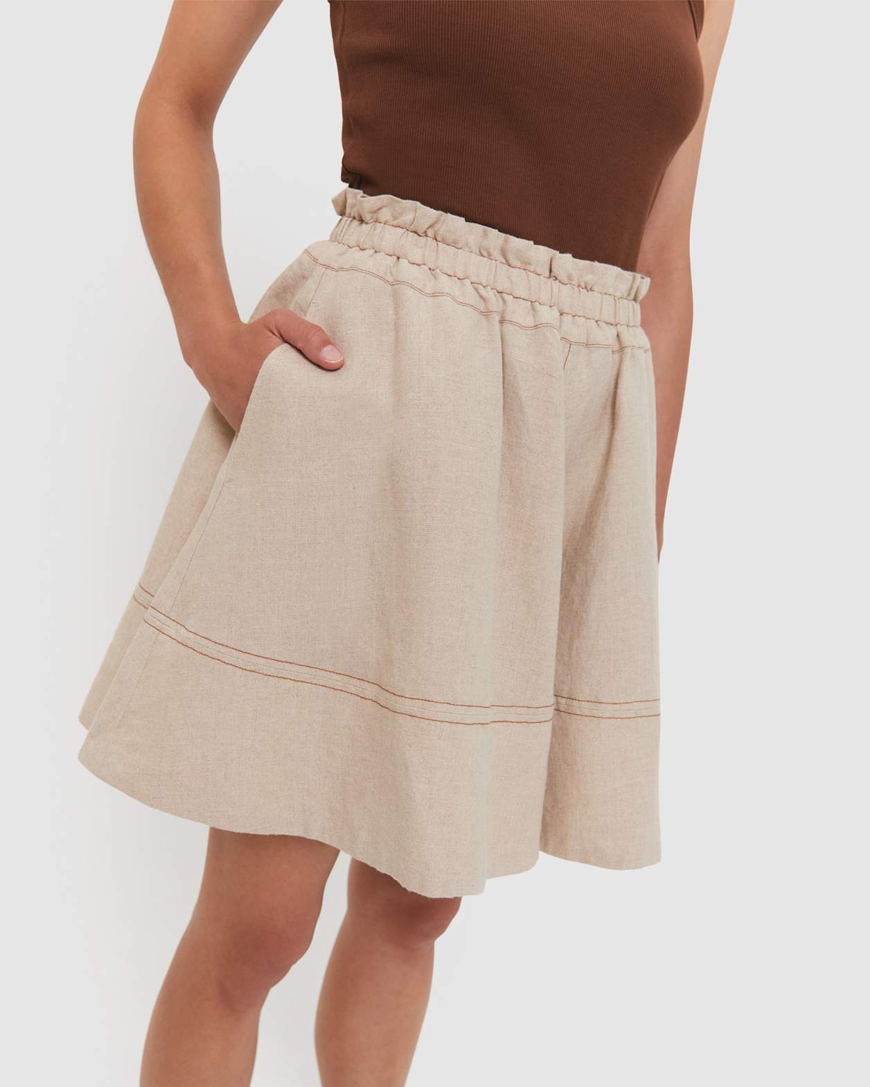 Linen Paperbag Skirt in STRING