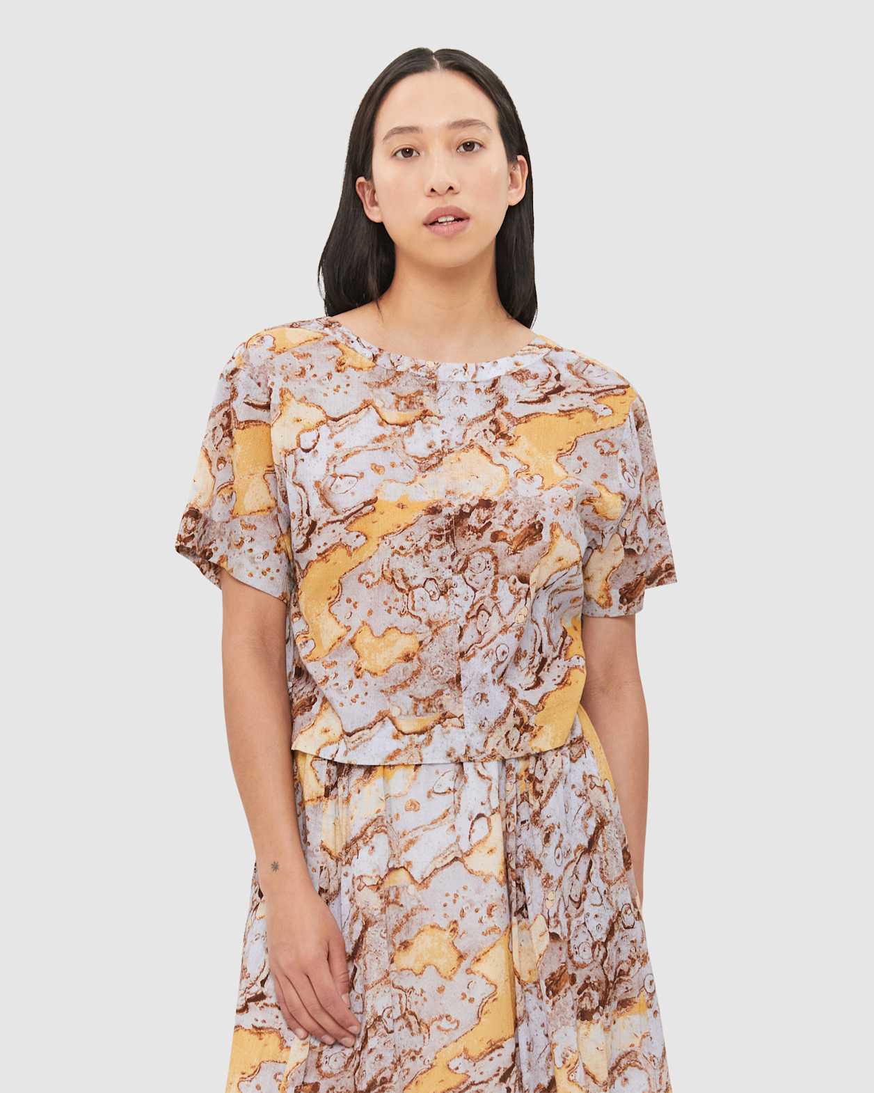 Blair Crinkle Print Top in OYSTER