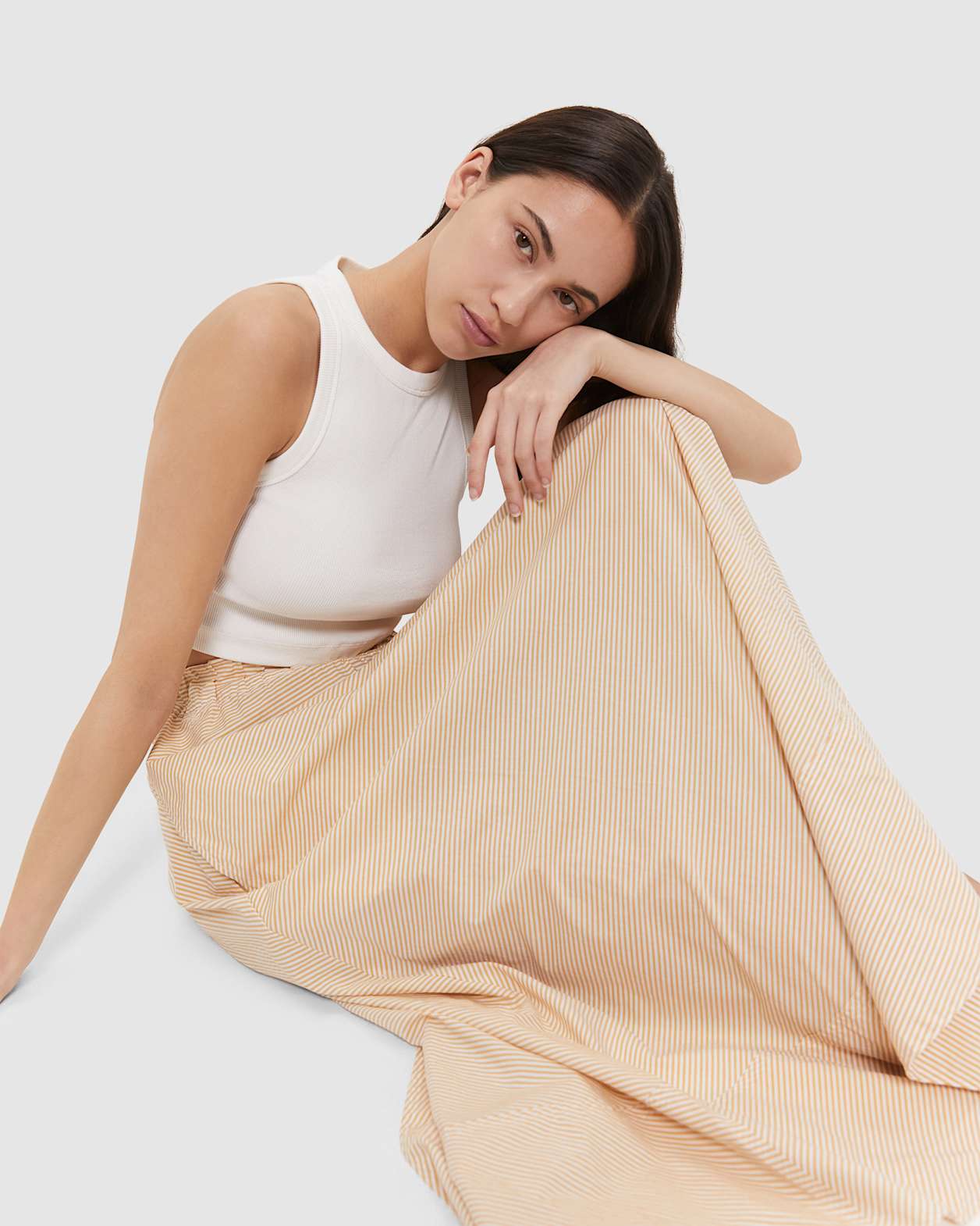 Amy Poplin Stripe Skirt in WHITE/GELATO