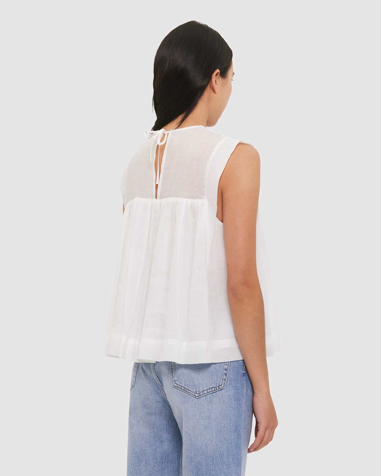 Shirred Sleeveless Ramie Top in WHITE