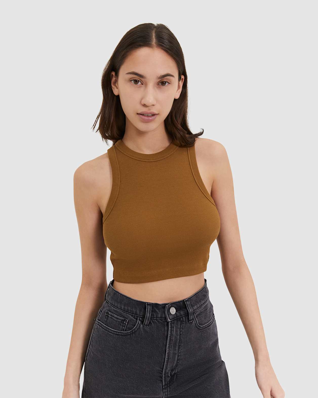 Organic Cotton Crop Tank in TOFFEE