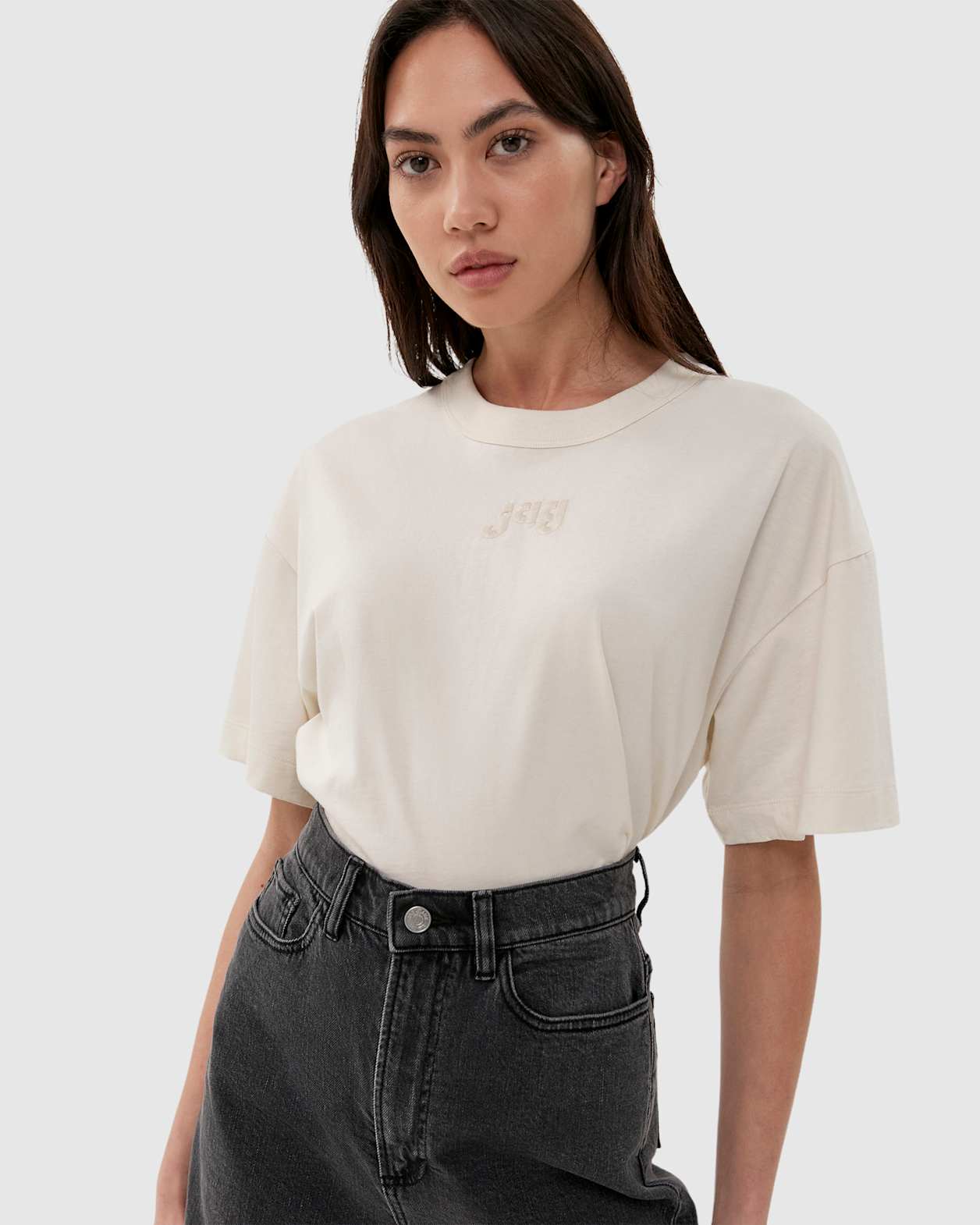 Jag Vintage Logo Crop Tee in ECRU