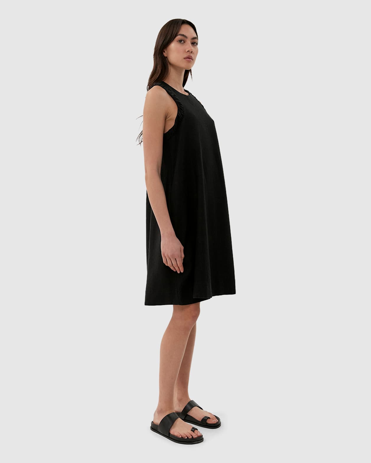 Sabine Linen Swing Dress in BLACK