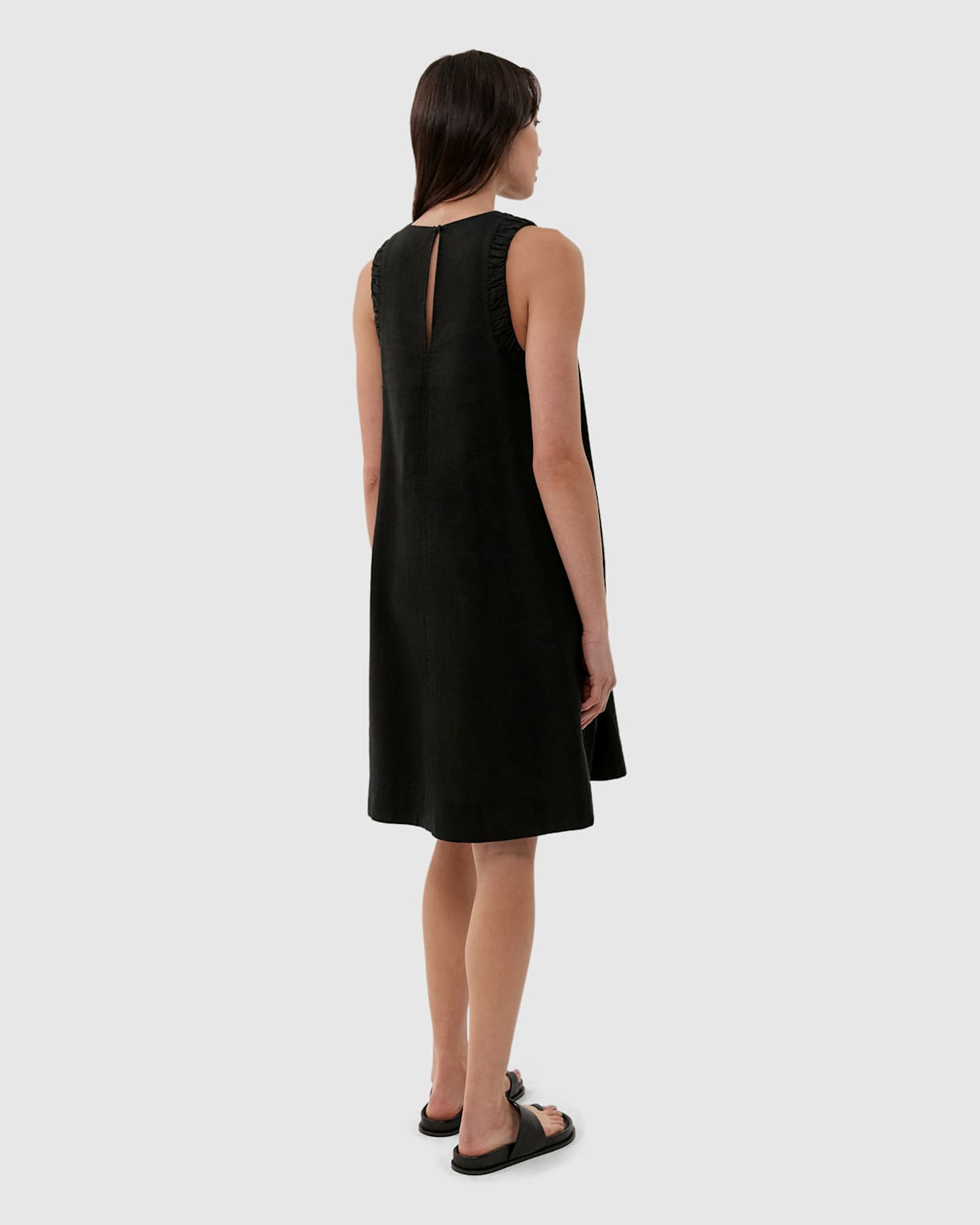 Sabine Linen Swing Dress in BLACK