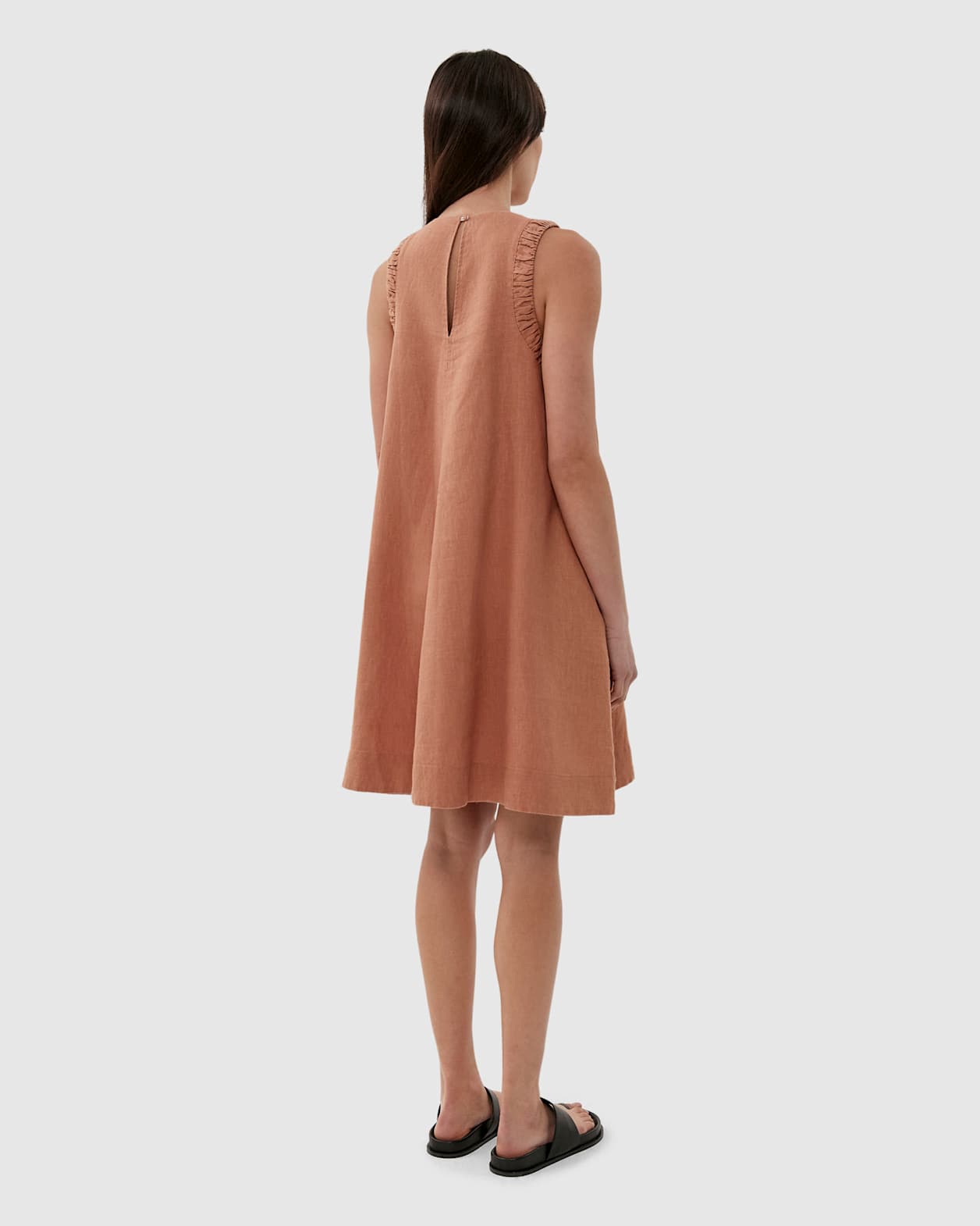 Sabine Linen Swing Dress in RUST