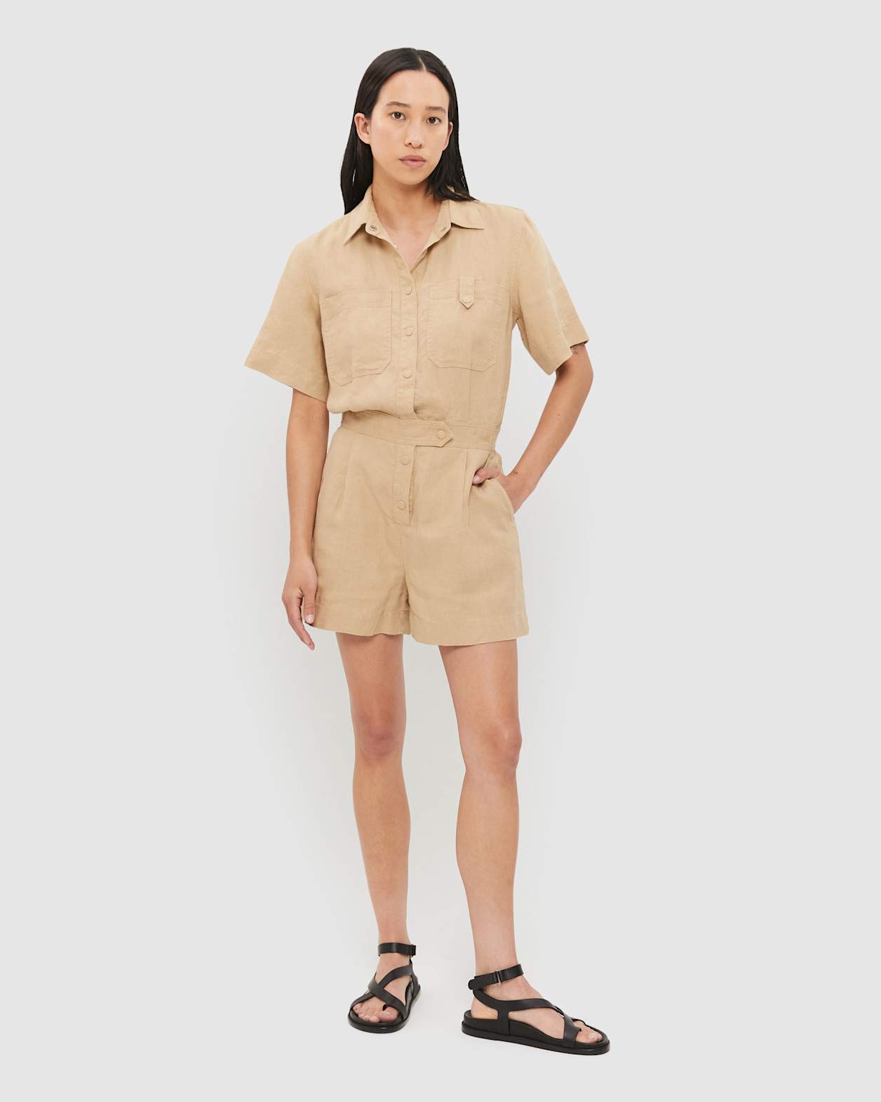 Maya Linen Playsuit in CAMEL