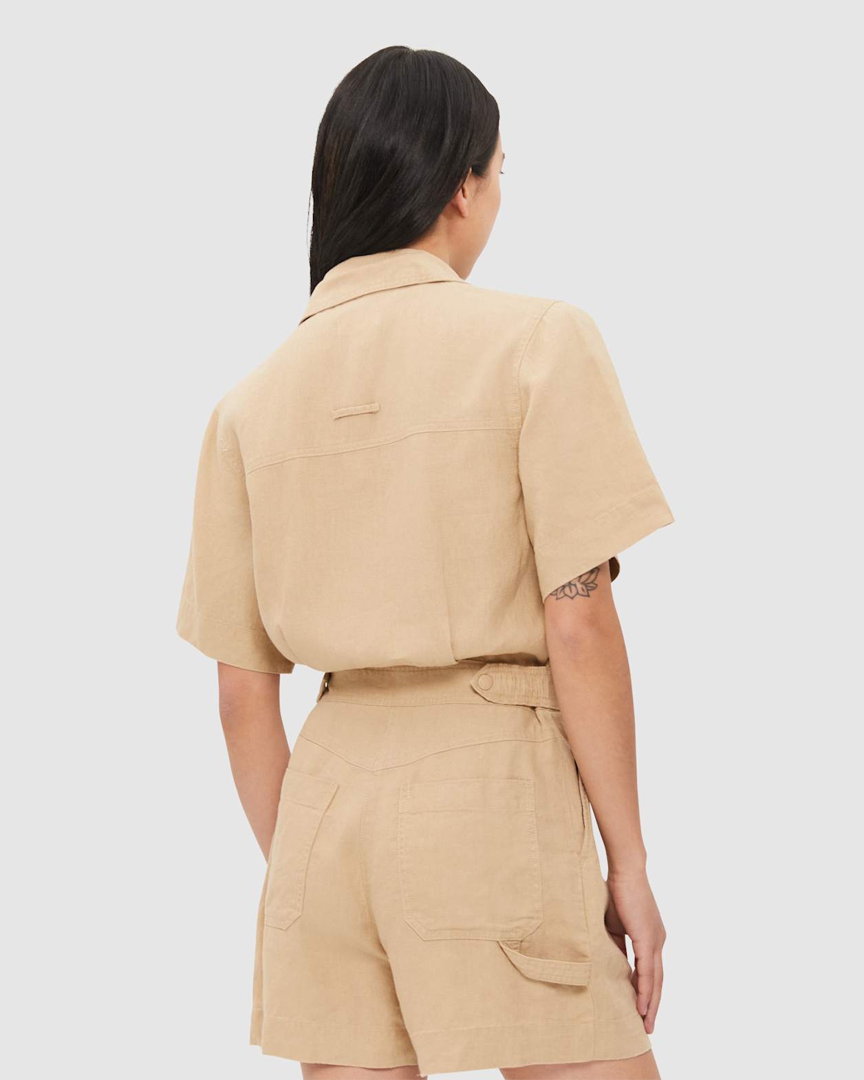 Maya Linen Playsuit in CAMEL