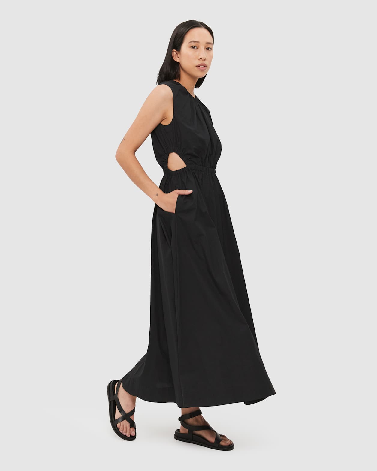 Amy Poplin Cut Out Dress in BLACK