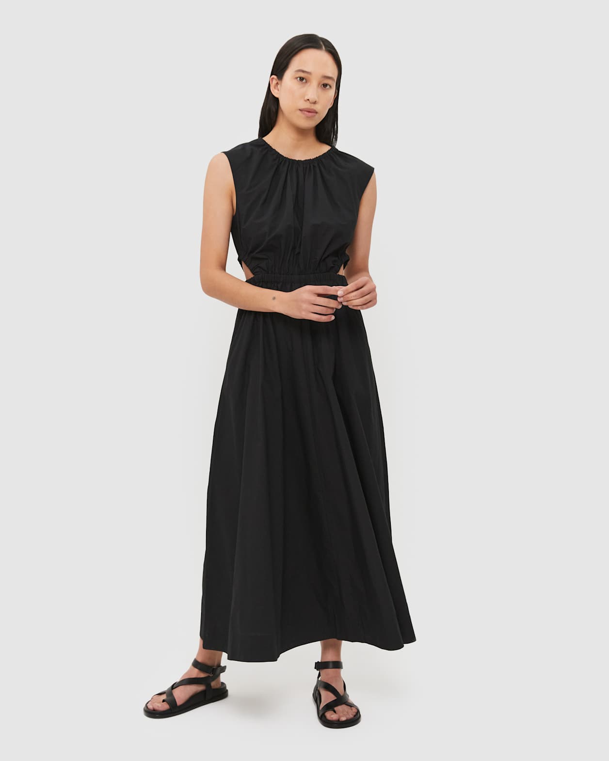 Amy Poplin Cut Out Dress in BLACK