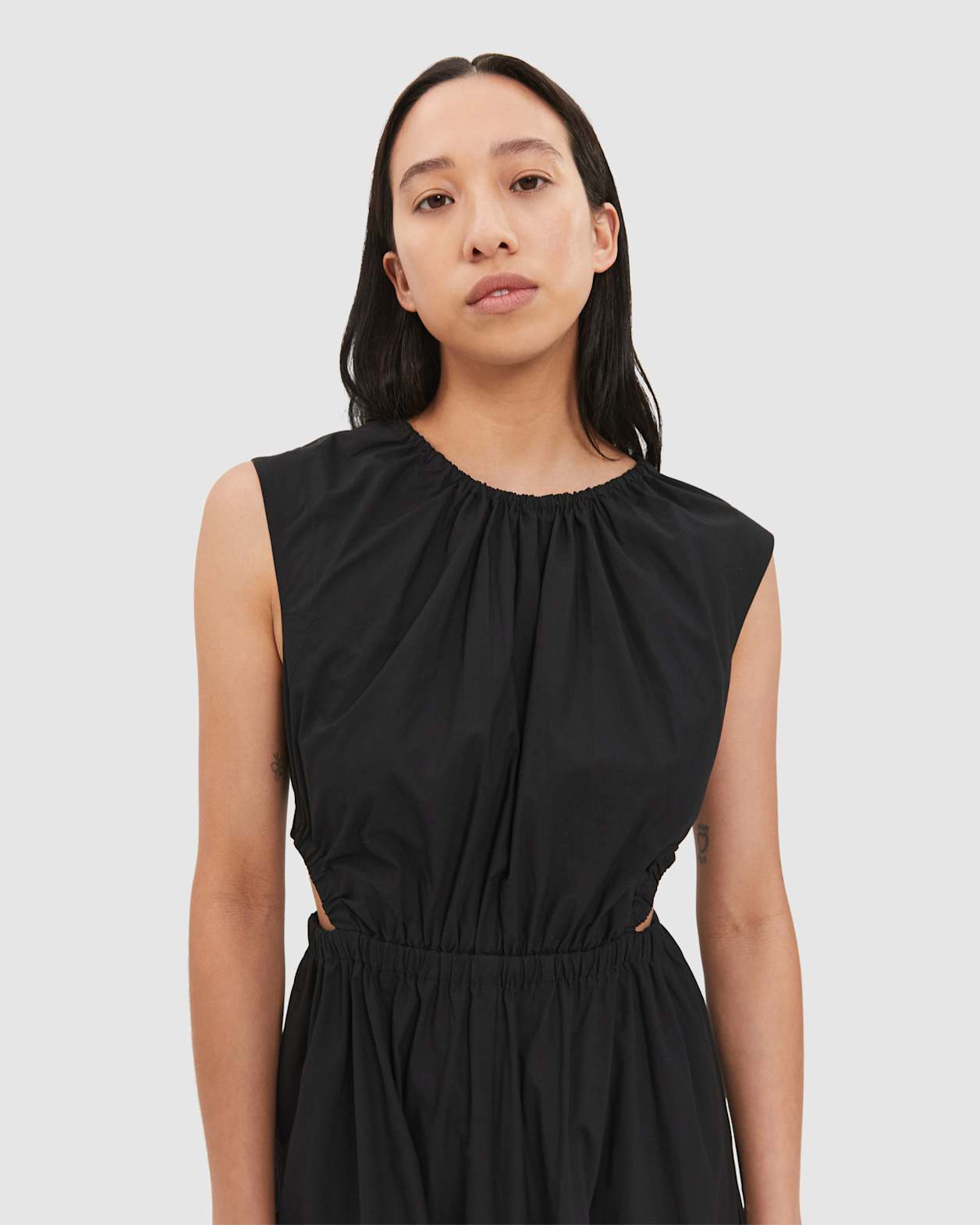 Amy Poplin Cut Out Dress in BLACK