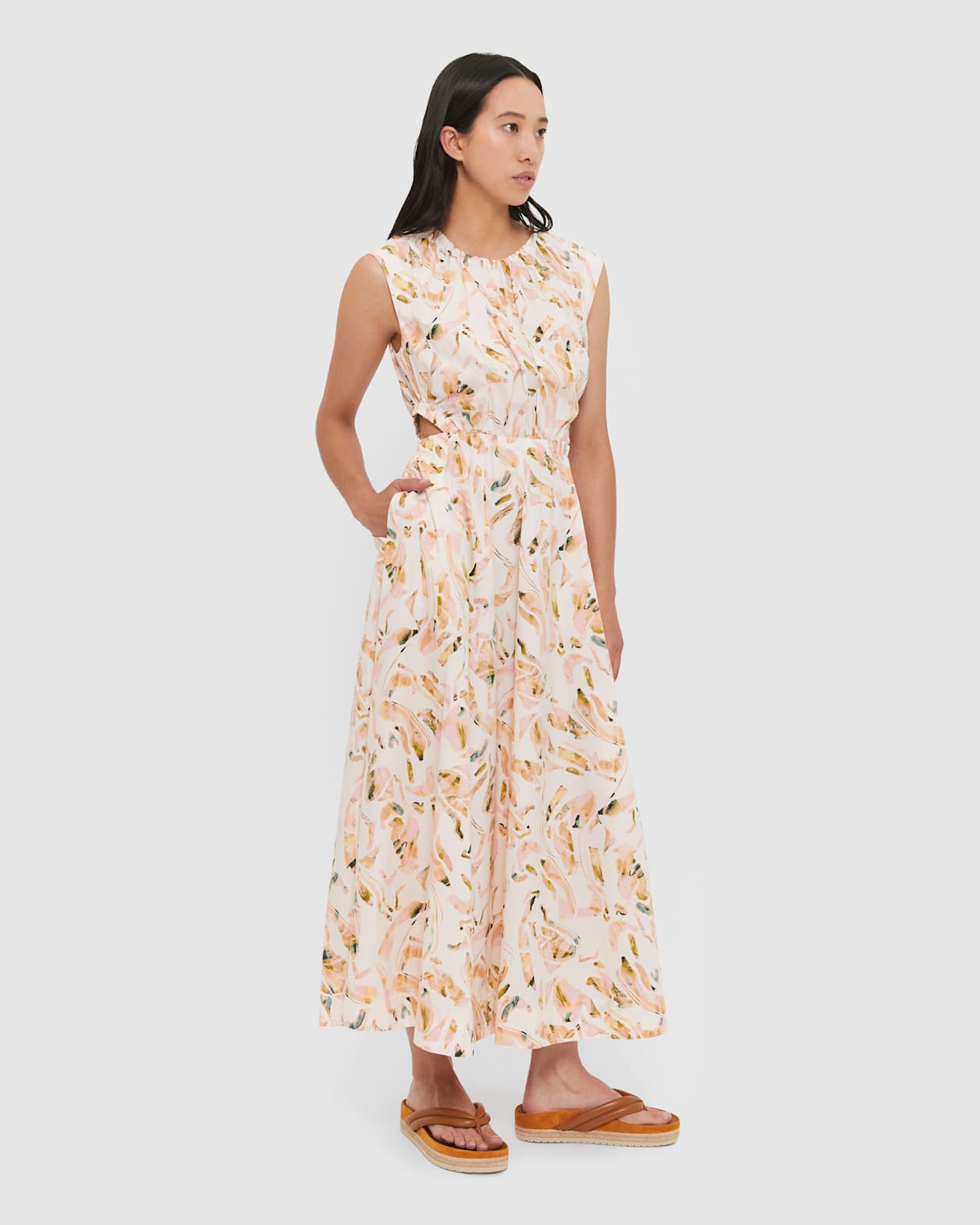 Amy Poplin Cut Out Dress in FLAMINGO