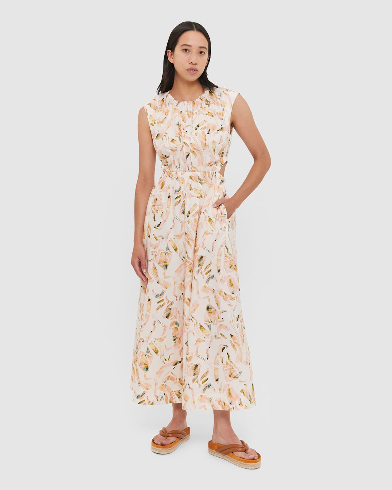 Amy Poplin Cut Out Dress in FLAMINGO