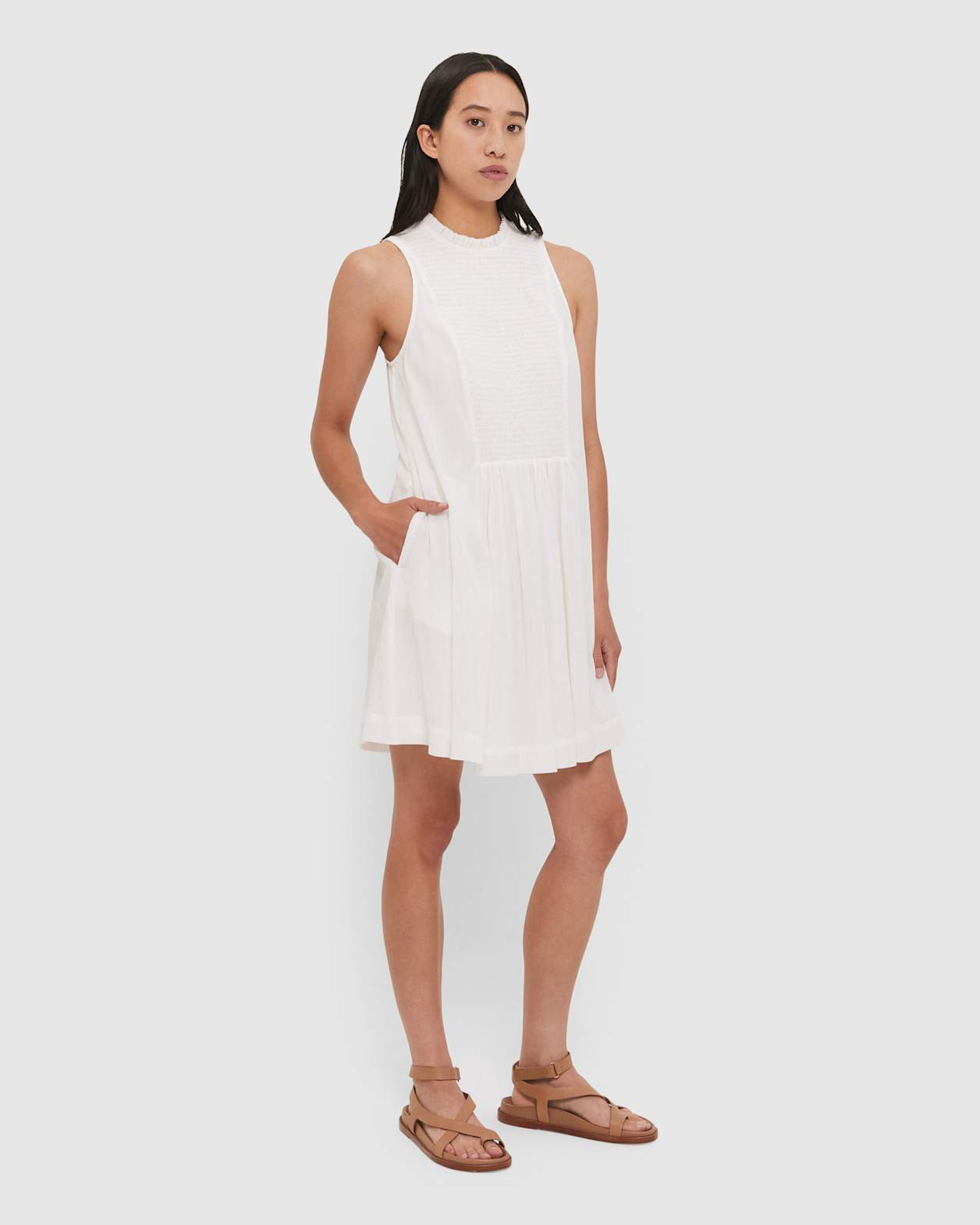 Lucy Shirred Mini Dress in WHITE