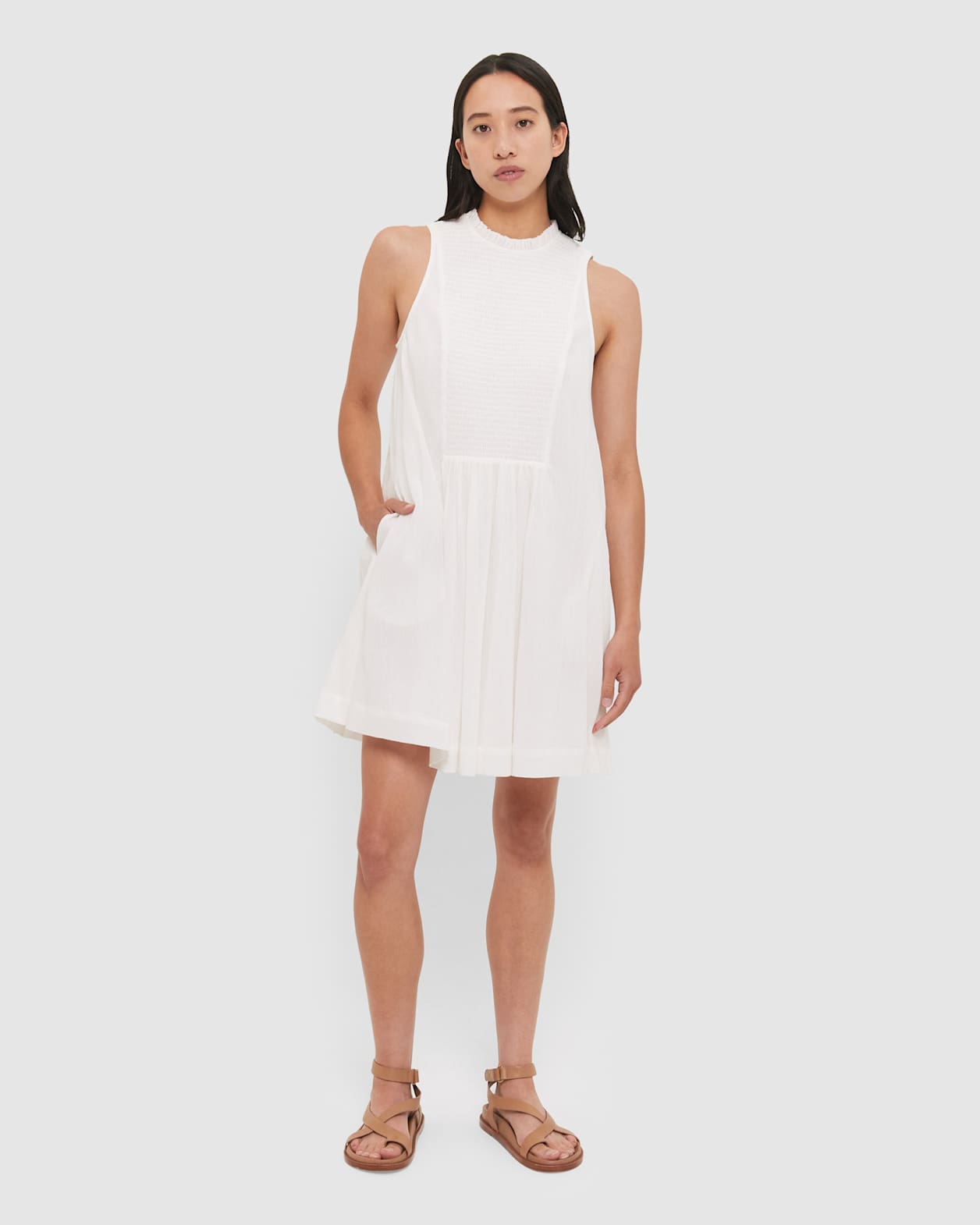 Lucy Shirred Mini Dress in WHITE