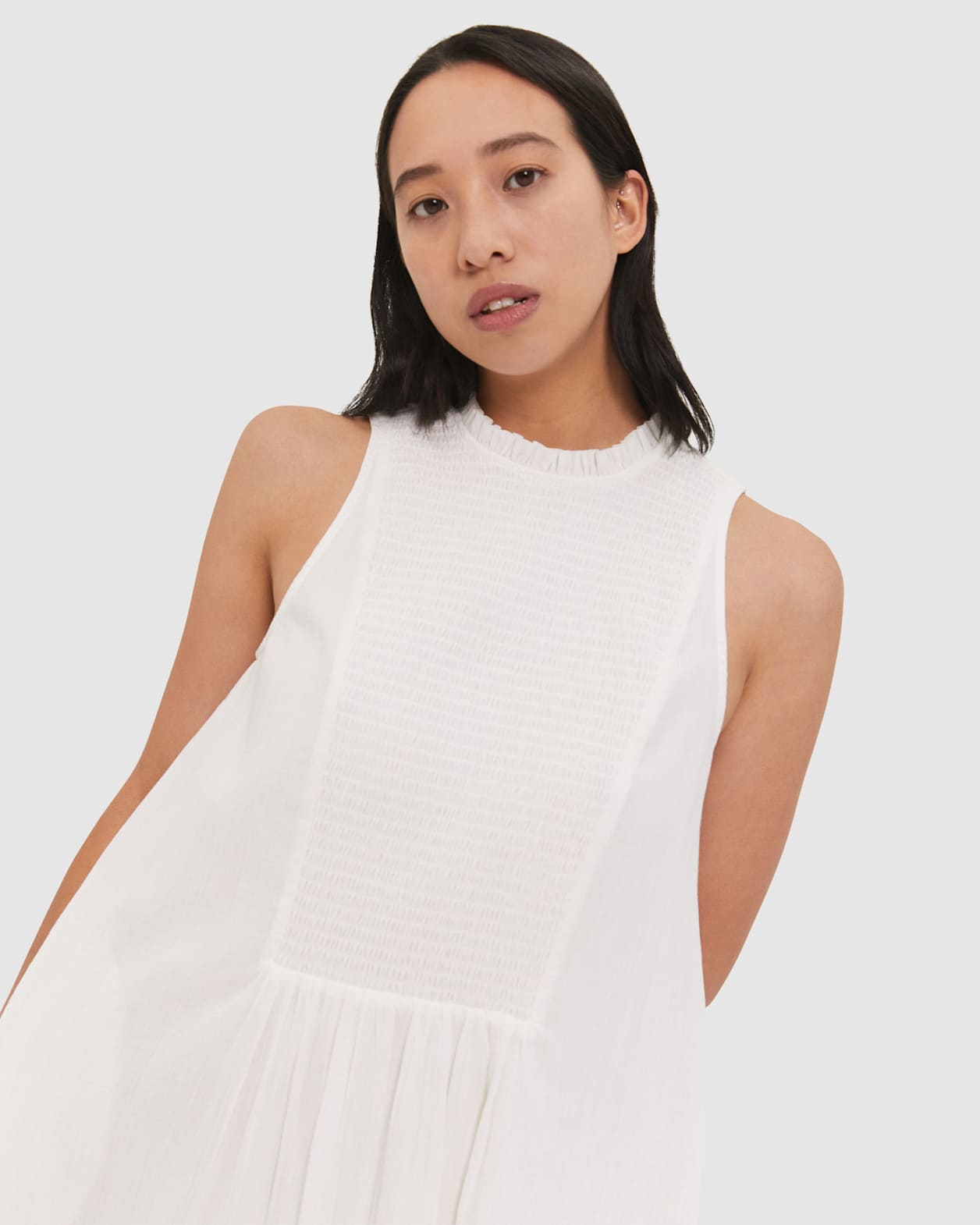 Lucy Shirred Mini Dress in WHITE