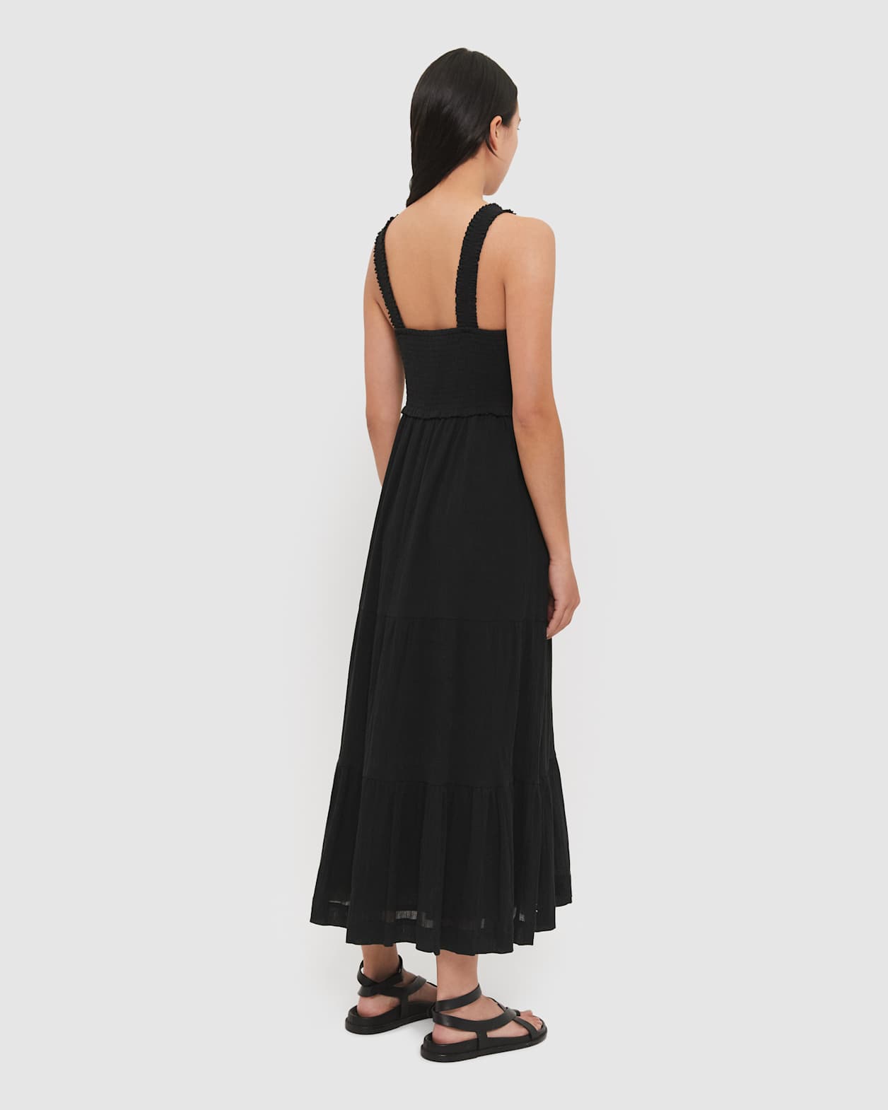 Lucy Shirred Midi Dress in BLACK