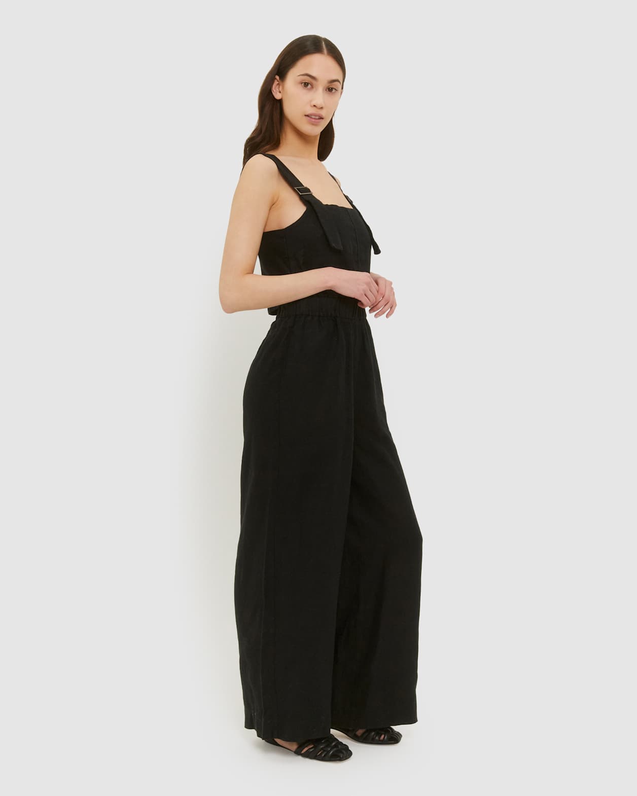 Sara Linen Jumpsuit in BLACK
