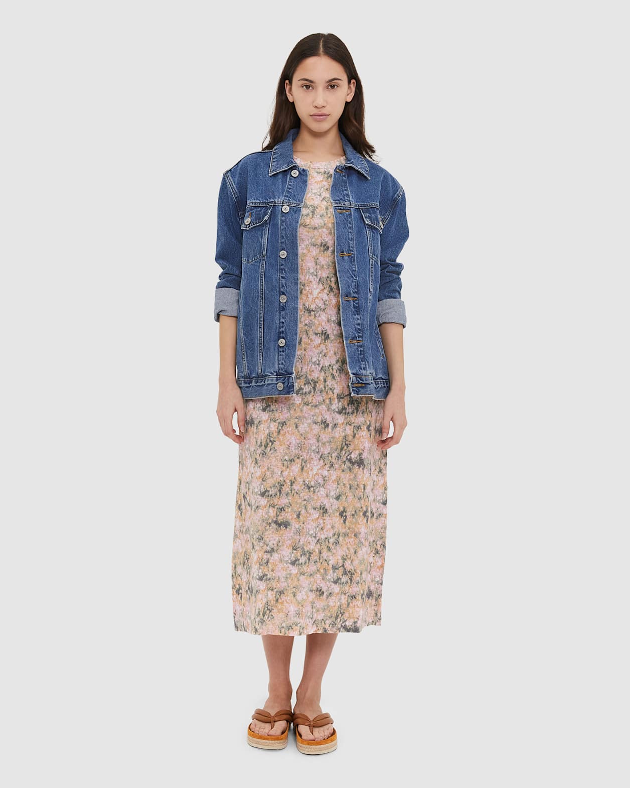 Ava Linen Printed Dress in MULTI