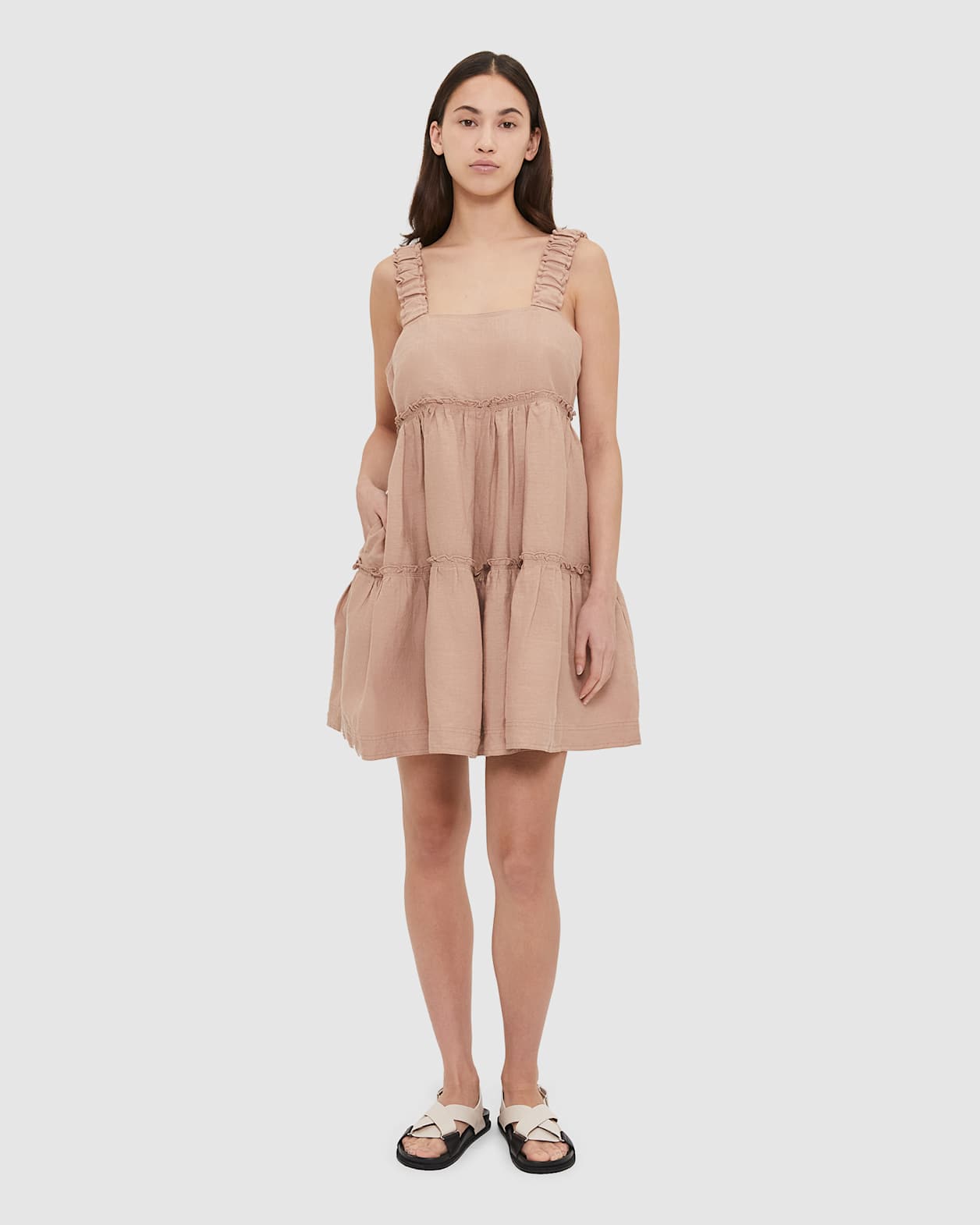 Sara Linen Mini Dress in DUSTY PINK