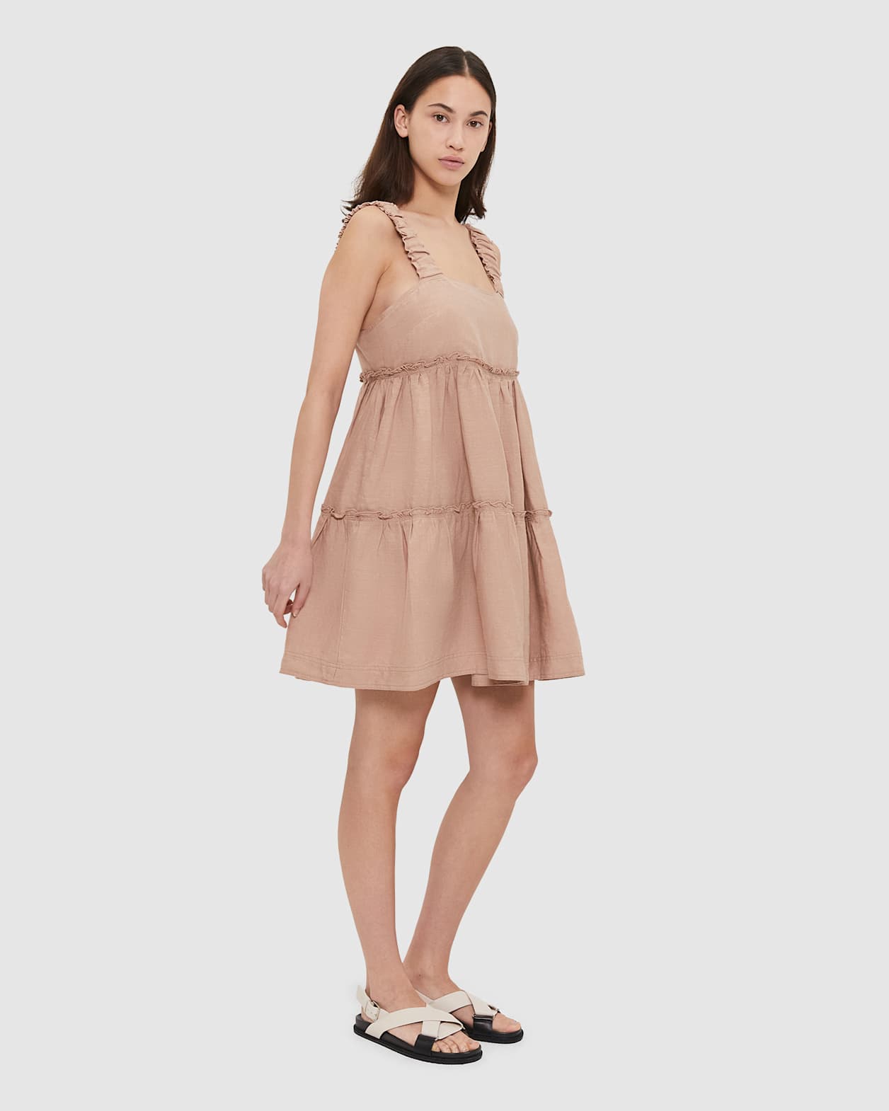 Sara Linen Mini Dress in DUSTY PINK