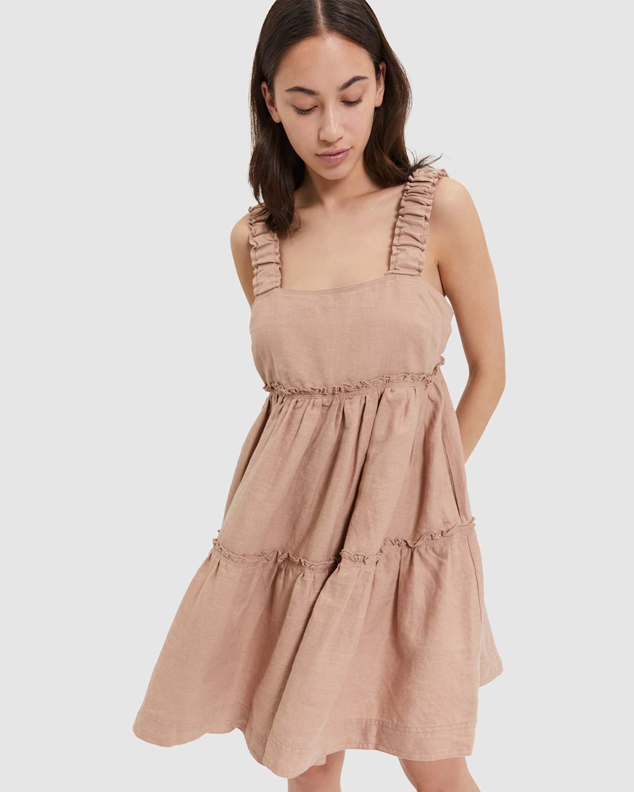 Sara Linen Mini Dress in DUSTY PINK