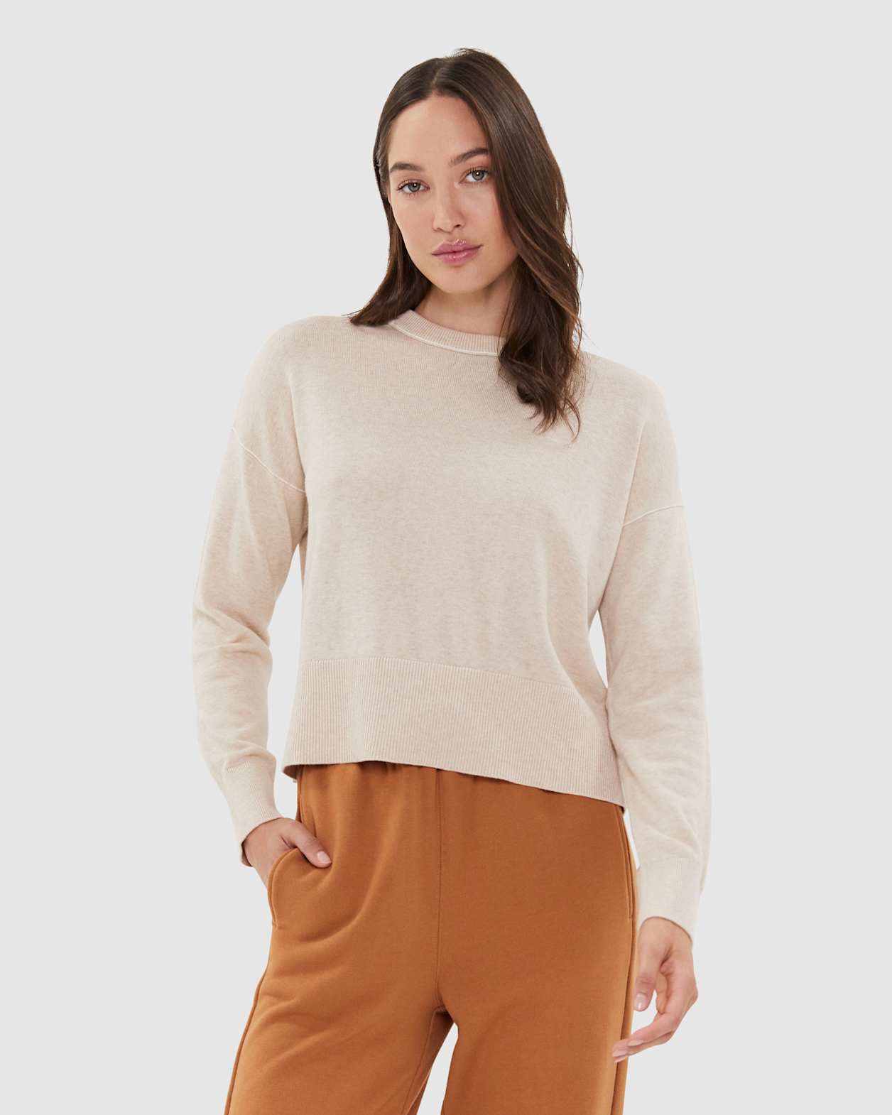 Orla Cotton Cashmere Crew in LIMESTONE