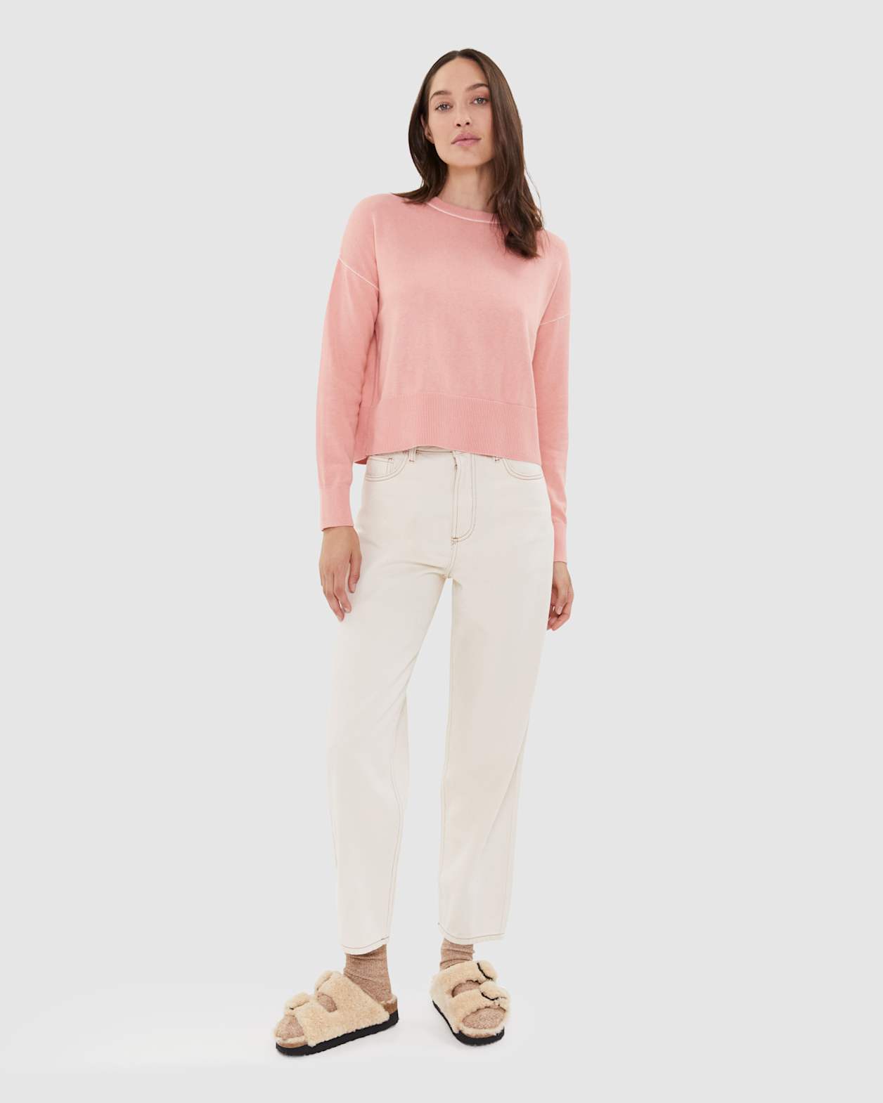 Orla Cotton Cashmere Crew in PEACH