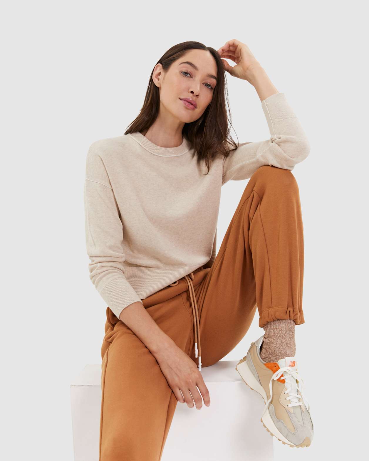 Orla Cotton Cashmere Crew in LIMESTONE