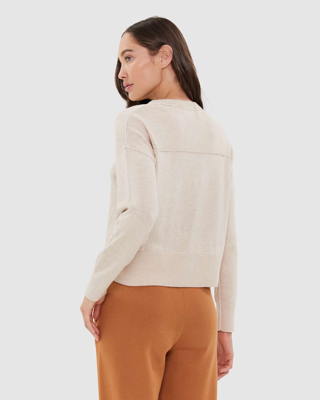 Orla Cotton Cashmere Crew in LIMESTONE