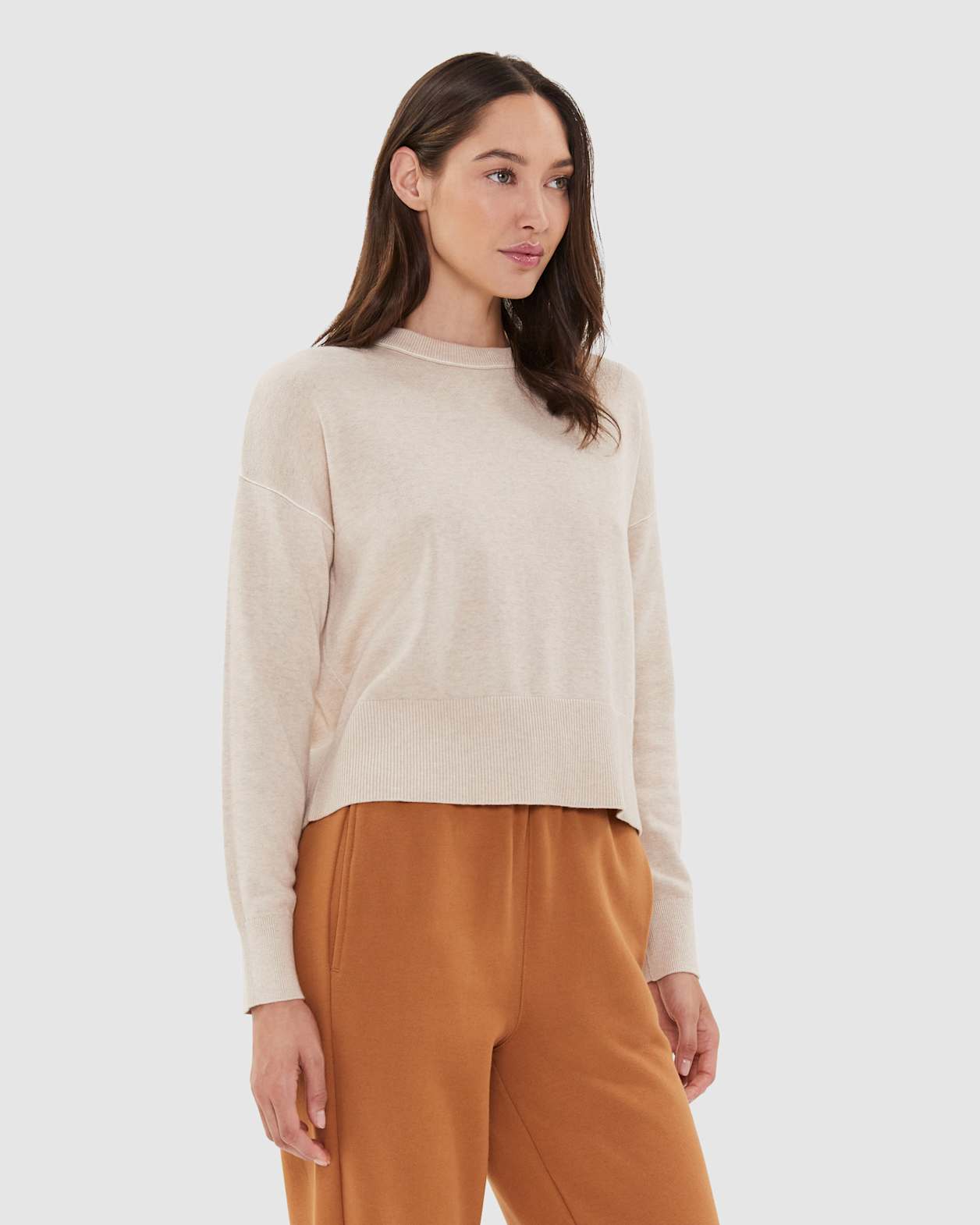 Orla Cotton Cashmere Crew in LIMESTONE