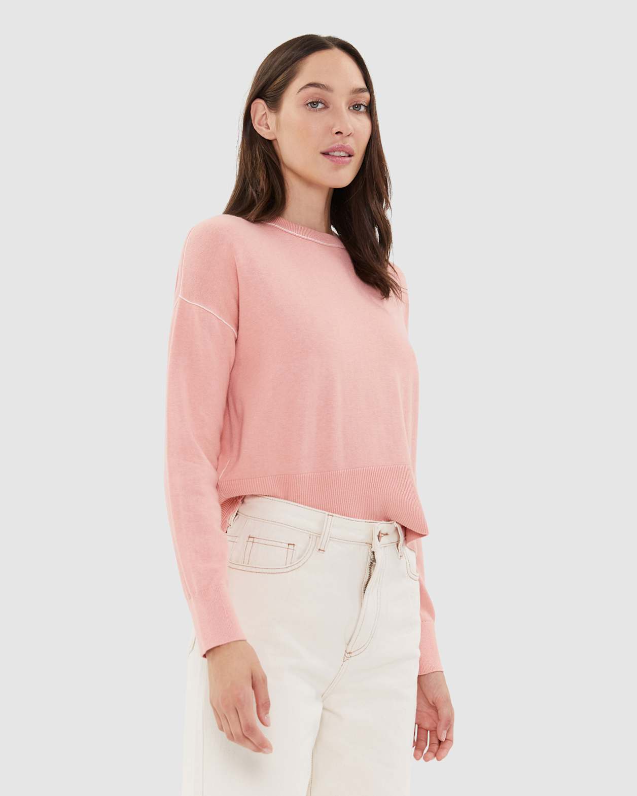 Orla Cotton Cashmere Crew in PEACH