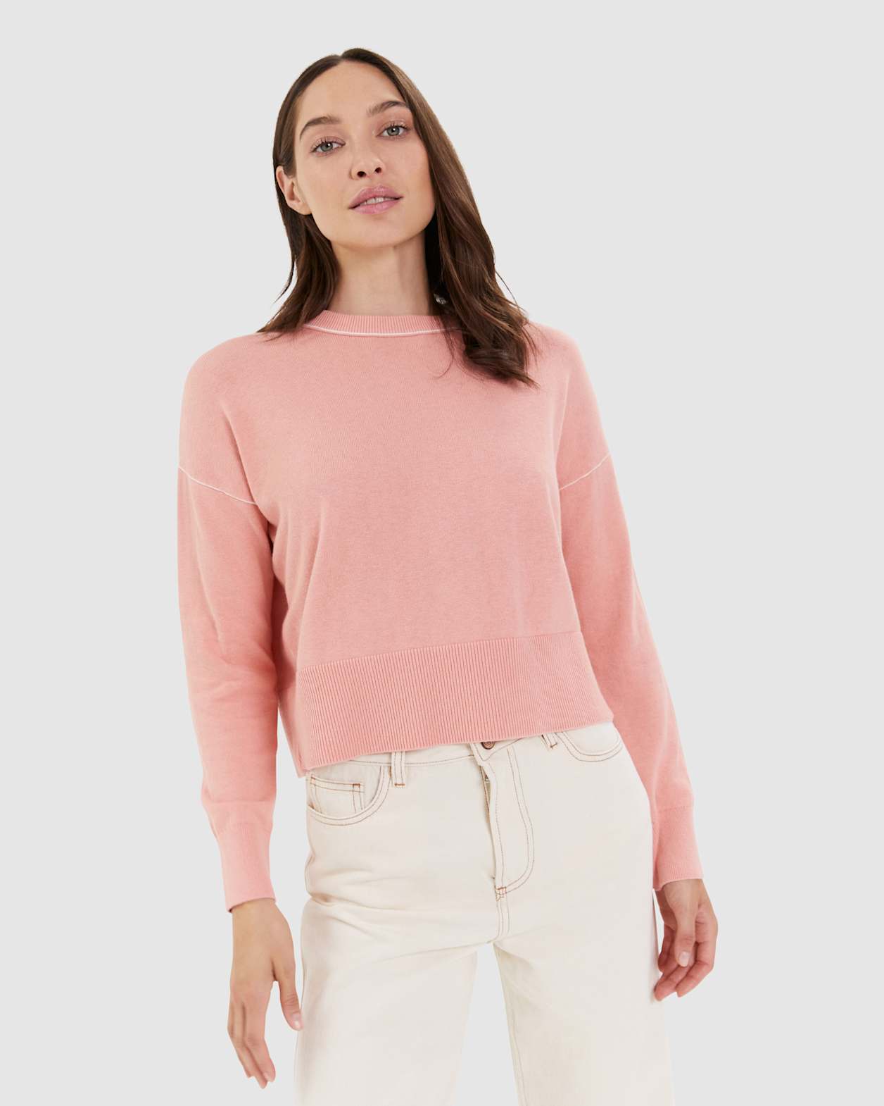 Orla Cotton Cashmere Crew in PEACH