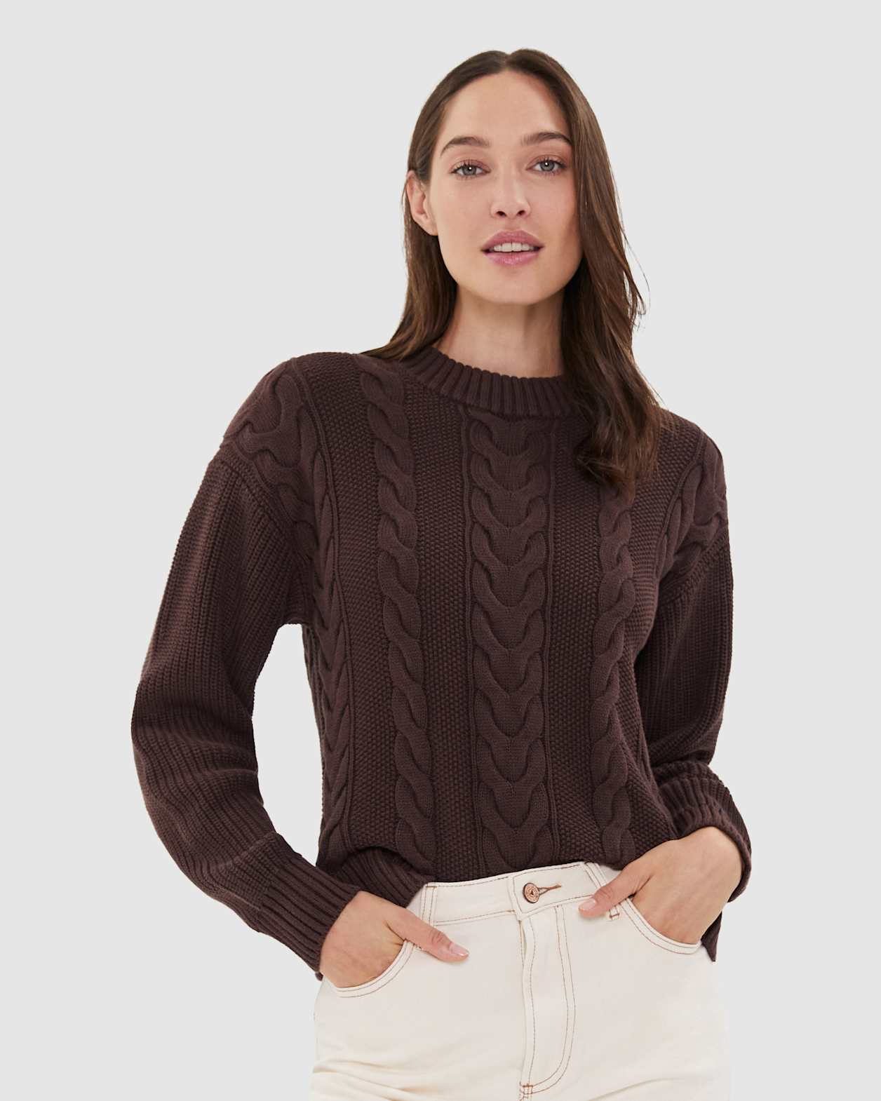 Sofia Cable Knit in DARK CHOCOLATE